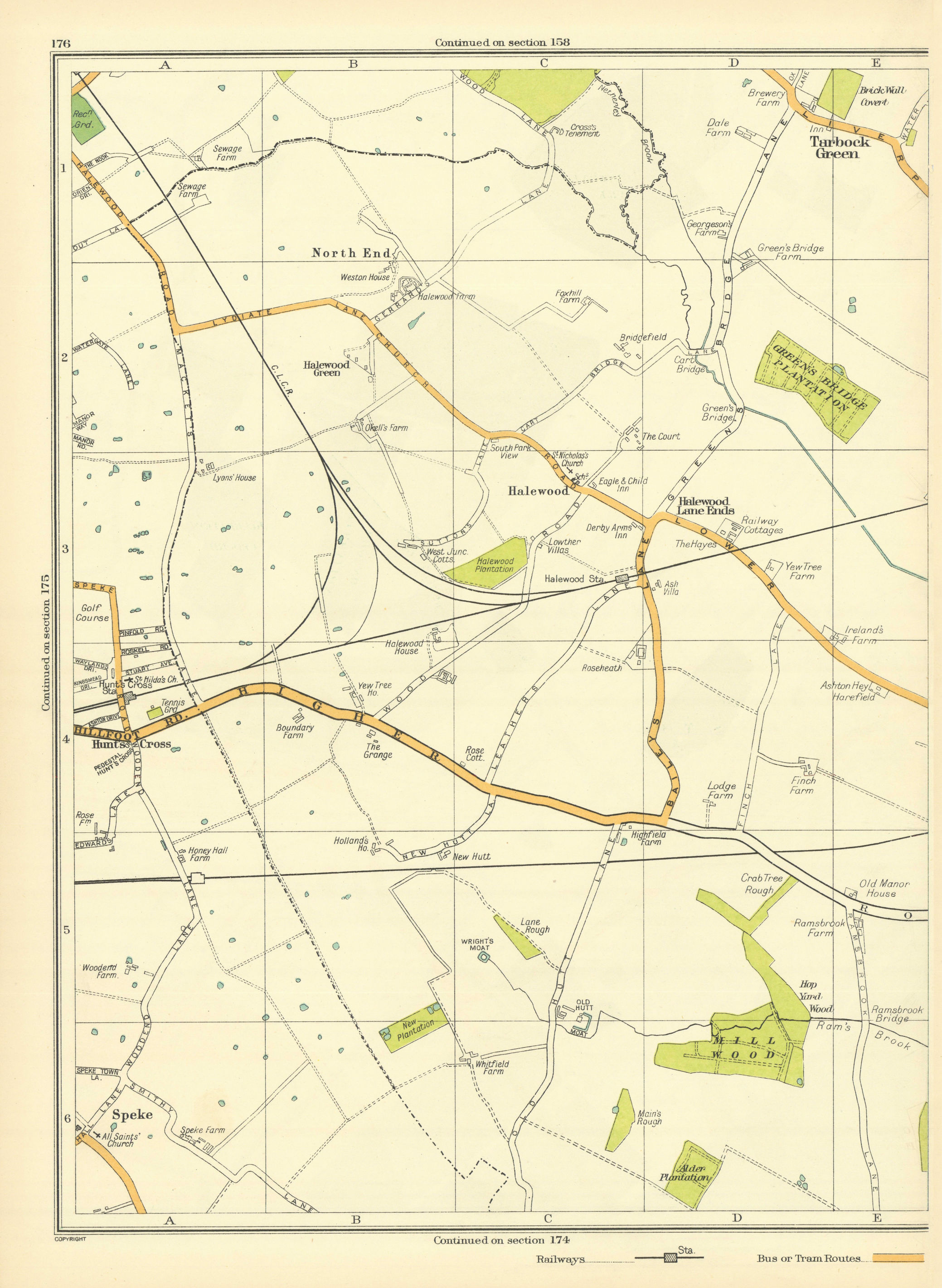 Associate Product LANCASHIRE North End Halewood Mill Wood Hunts Speke Tarbock Green 1935 old map