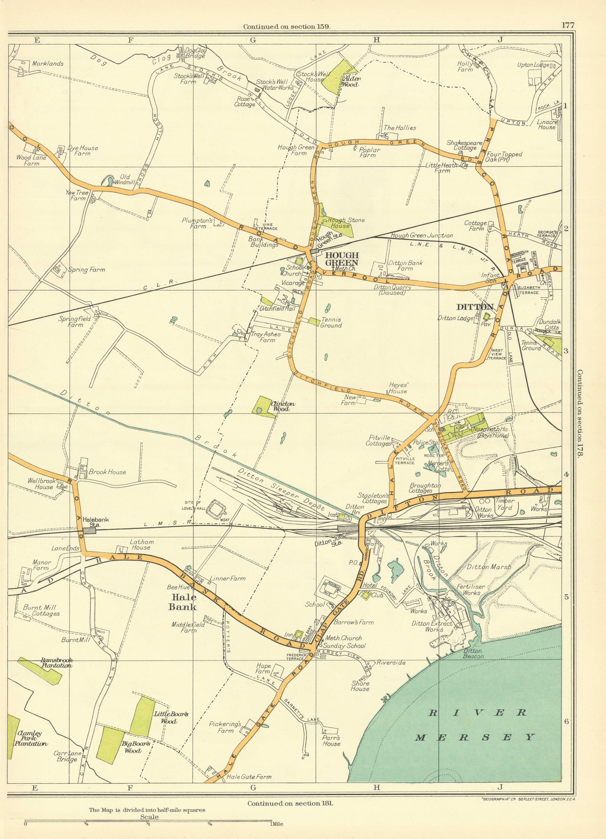 Associate Product LANCASHIRE Hough Green Ditton Hale Bank Mersey Big Boar's Wood 1935 old map