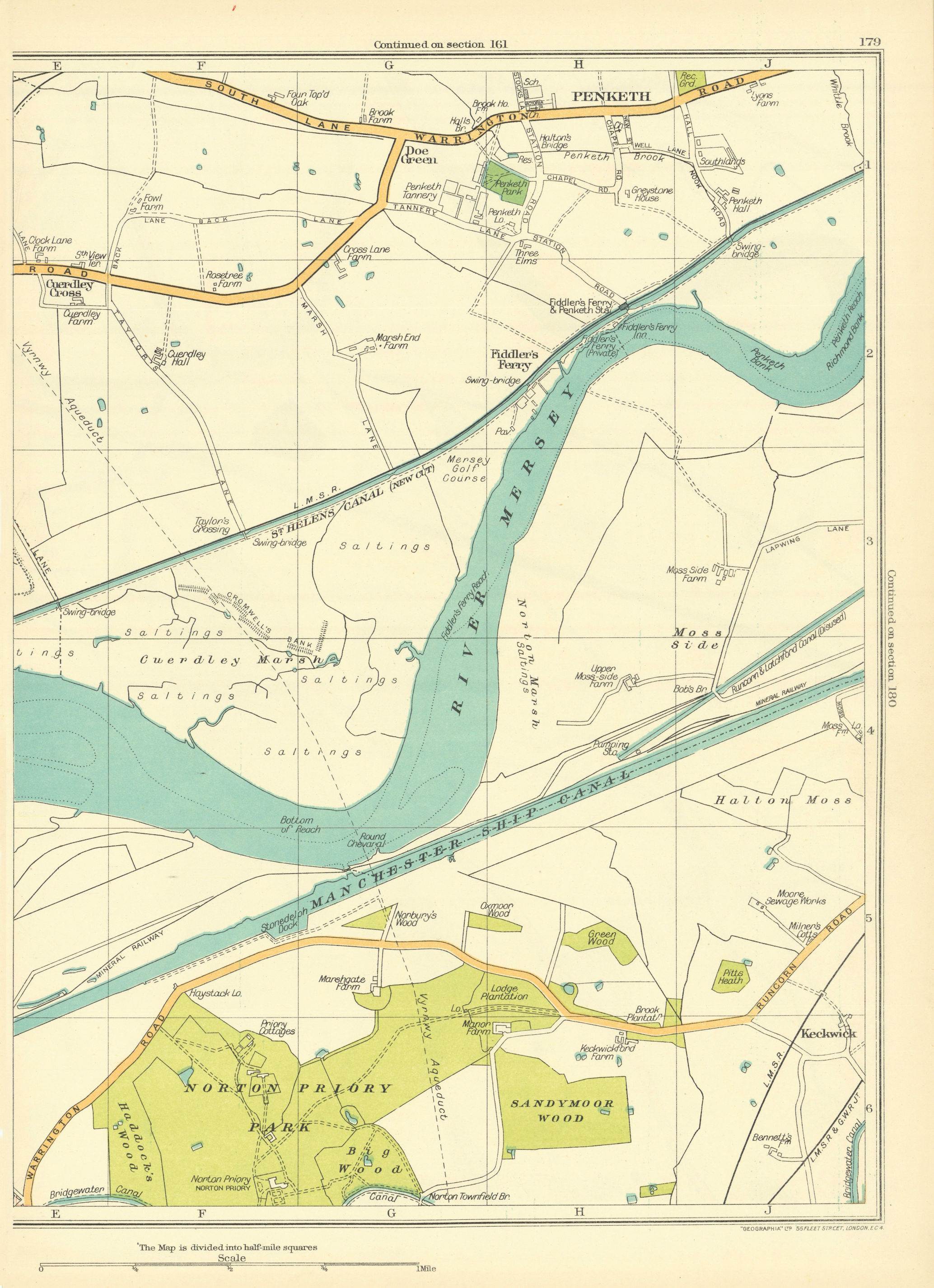 Associate Product LANCASHIRE Norton Priory Park Keckwick Fiddler's Ferry Penketh 1935 old map