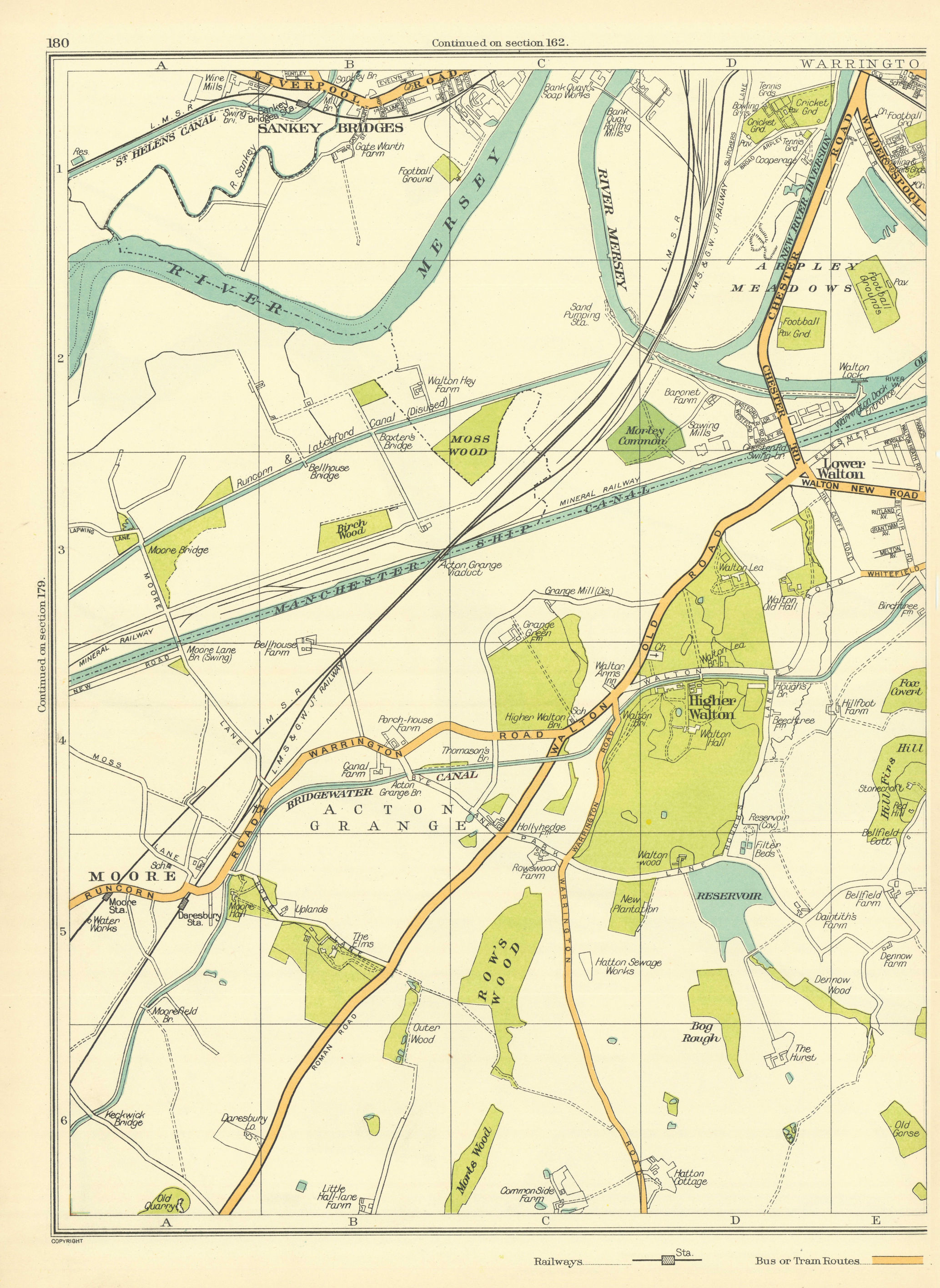 Associate Product CHESHIRE Warrington Sankey Bridges Lower Higher Walton Mersey Moore 1935 map
