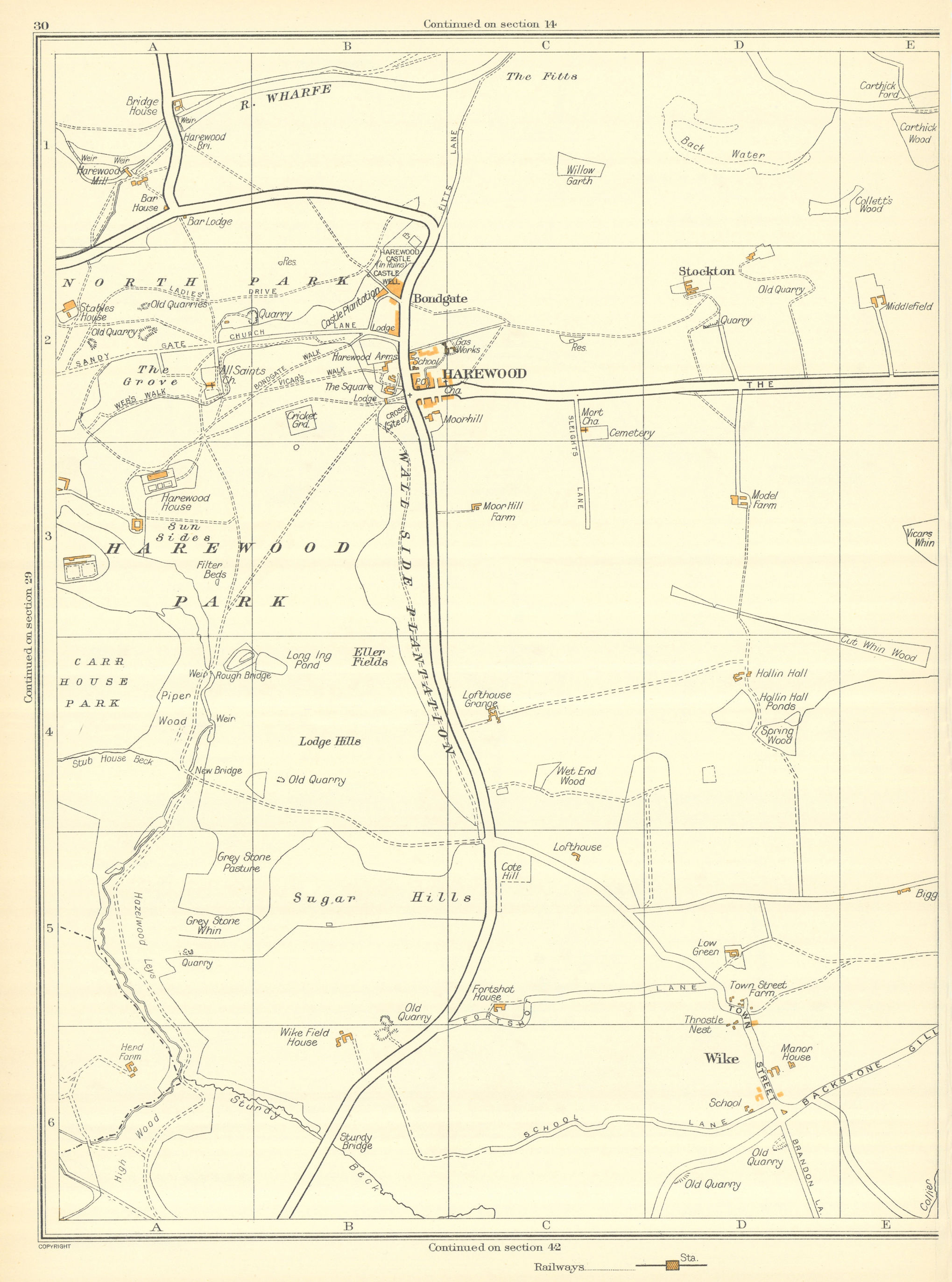 KEIGHLEY Woodhouse Cullingworth Thwaites Brow Ryecroft Harden 1935 old map