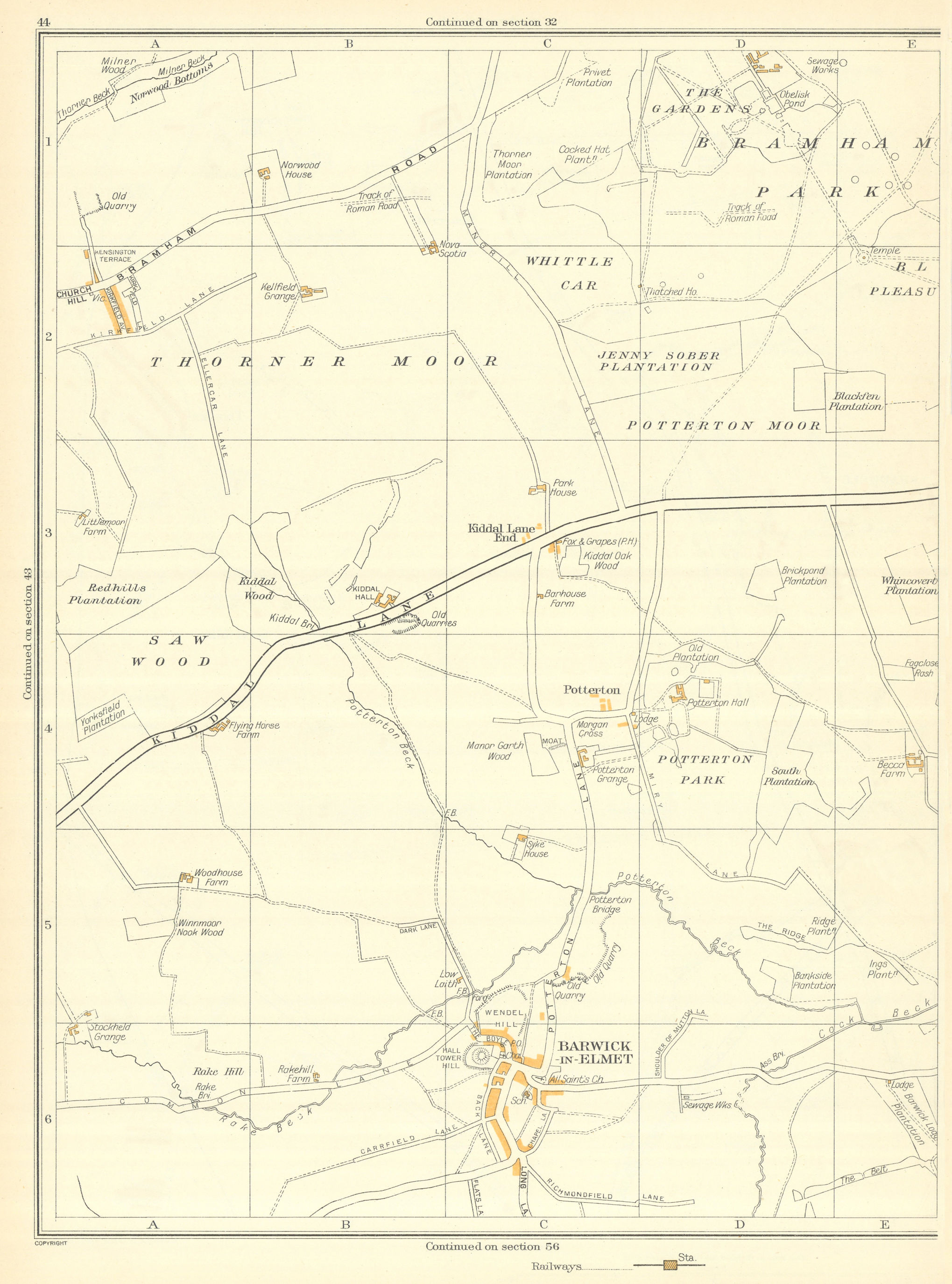 Associate Product YORKSHIRE Thorner Moor Bramham Potterton Kiddal Wood Barwick-in-Elmet 1935 map
