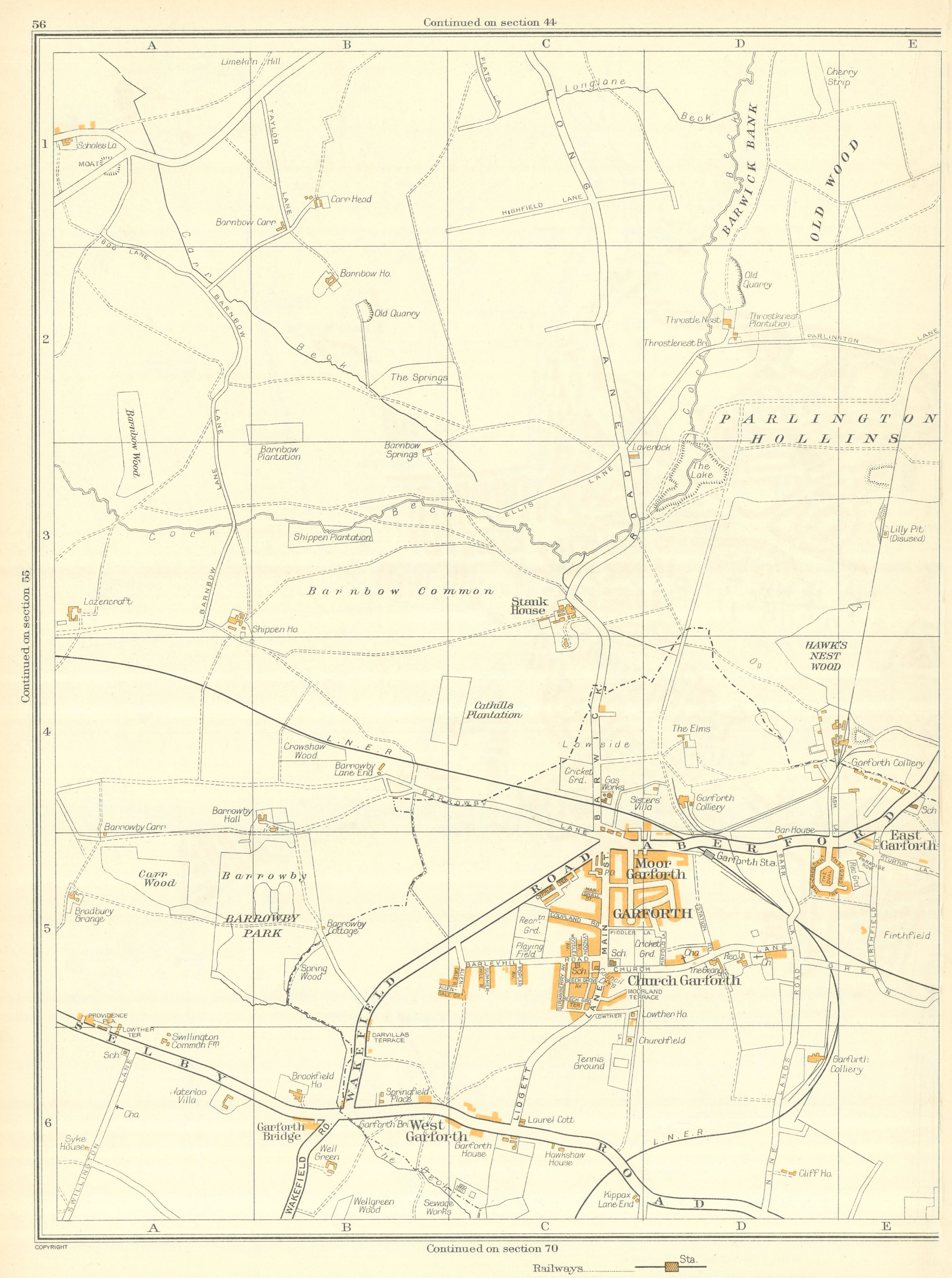Associate Product YORKSHIRE West Church East Moor Garforth Barrowby Parlington Hollins 1935 map