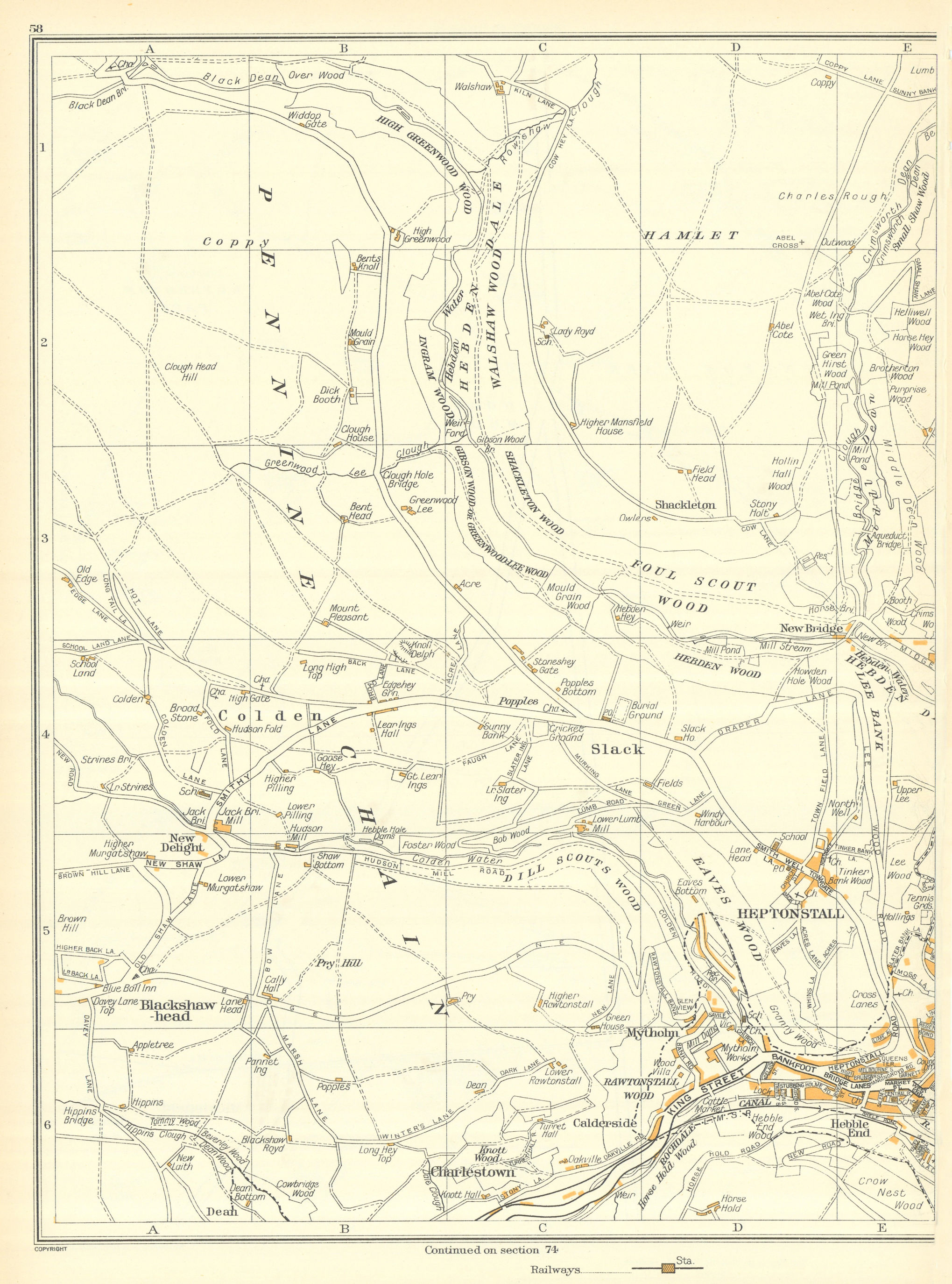 Associate Product HEBDEN BRIDGE Foul Scout Slack Heptonstall Colden Mytholm Charlestown 1935 map