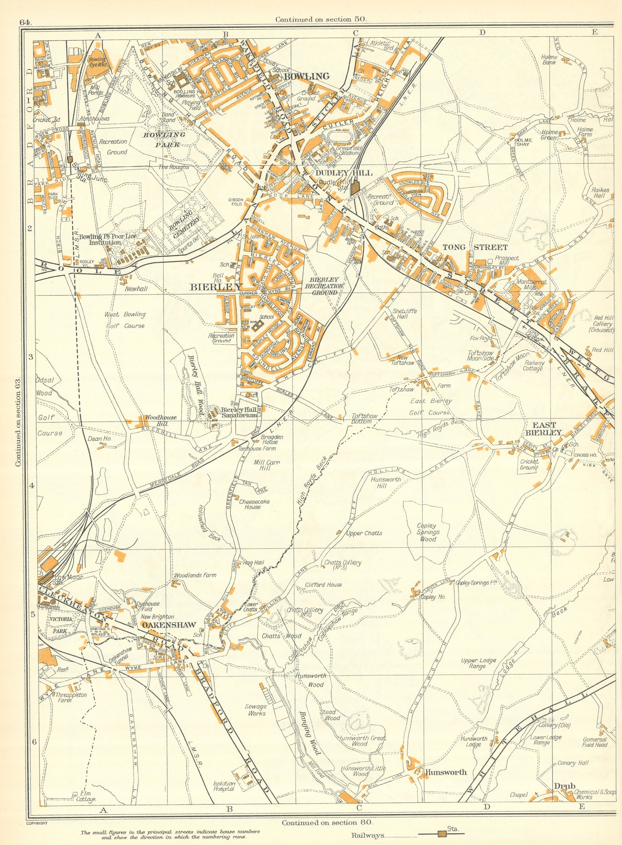 Associate Product YORKSHIRE Bowling Hunsworth Drub Bierley Oakenshaw Tong St Dudley Hill 1935 map