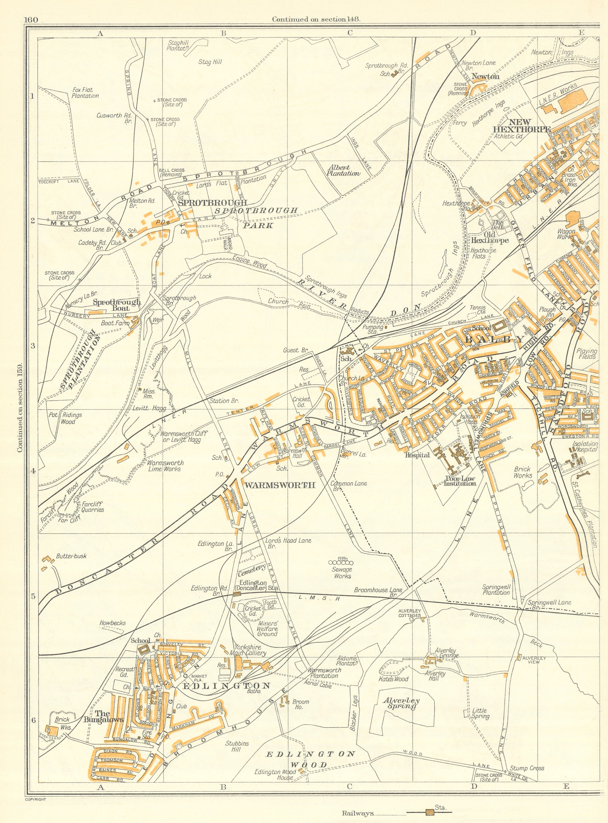Associate Product DONCASTER Warmsworth Edlington Hexthorpe Bungalows Spotbrough Balby 1935 map