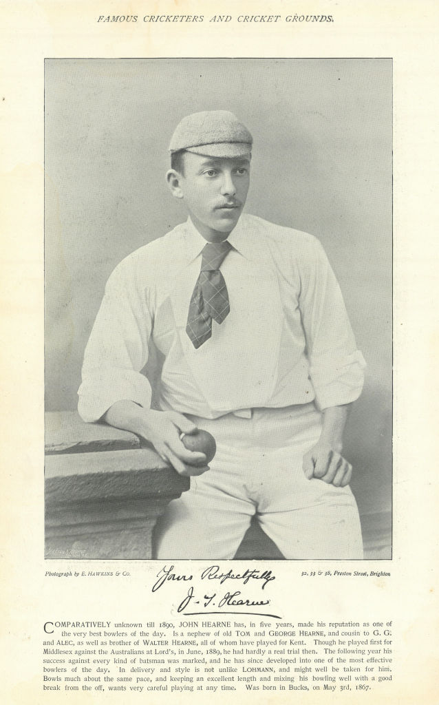 Associate Product John "J.T." Hearne. Bowler. 3061 1st class wickets. Middlesex cricketer 1895