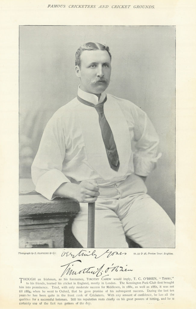Associate Product Timothy Carew "Timmy" O'Brien. Batsman. Middlesex cricketer 1895 old print