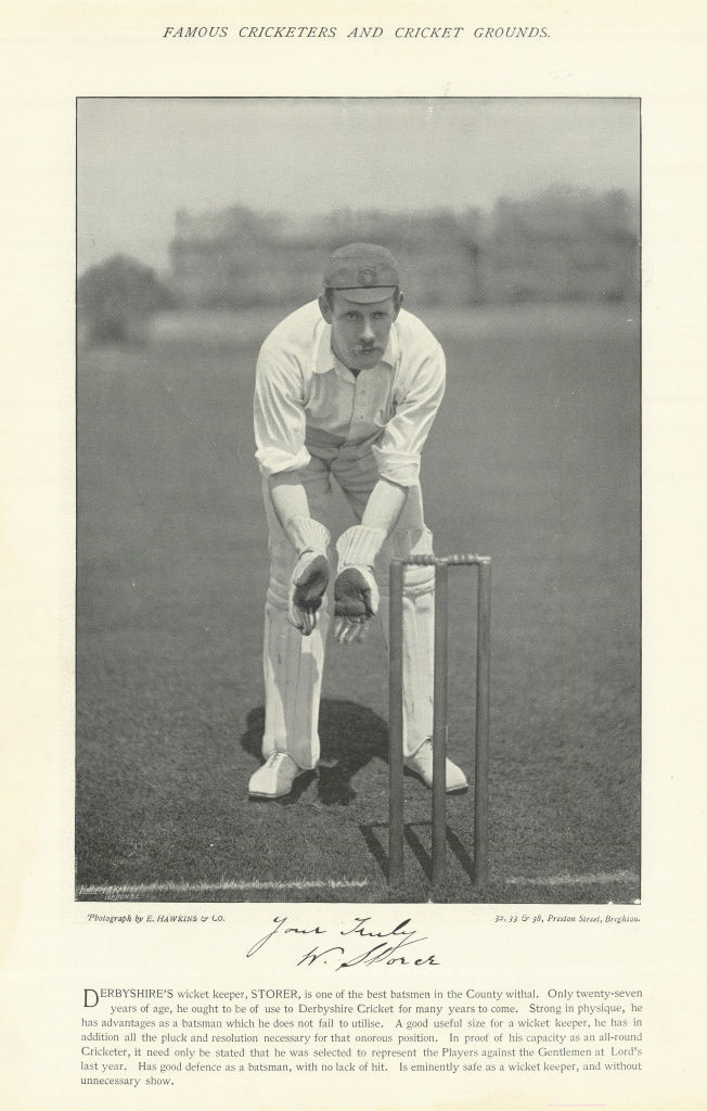Associate Product William "Bill" Storer. Wicket-keeper batsman. Derbyshire cricketer 1895 print