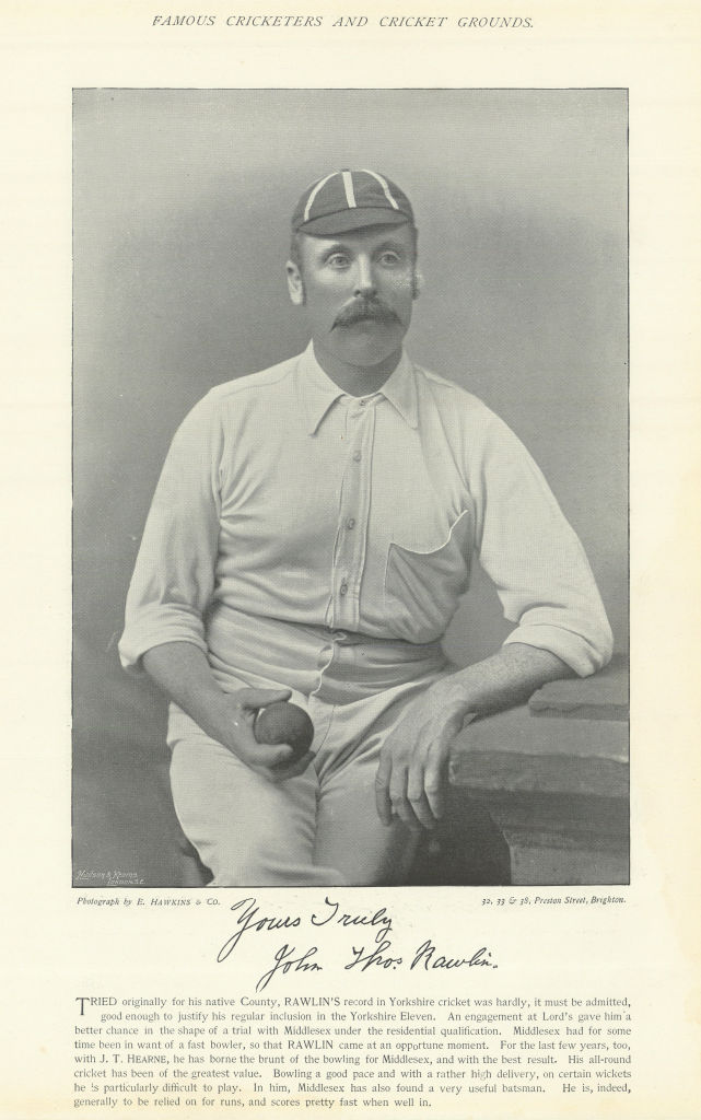 Associate Product John Thomas Rawlin. Right-arm fast-medium bowler. Middlesex cricketer 1895