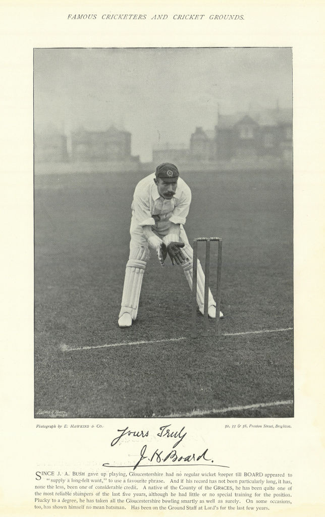 Associate Product John "Jack" Board. Wicket-keeper. 859 catches. Gloucestershire cricketer 1895