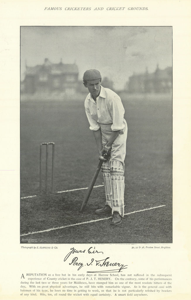 Associate Product Perceval Jeffery Thornton Henery. Batsman. Middlesex cricketer 1895 old print