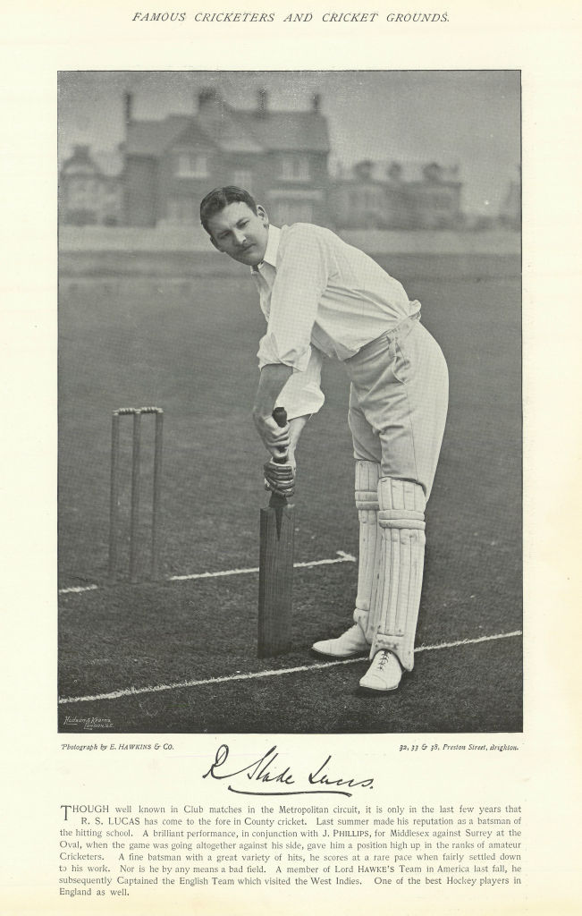 Associate Product Robert Slade Lucas. Batsman. Middlesex cricketer 1895 old antique print