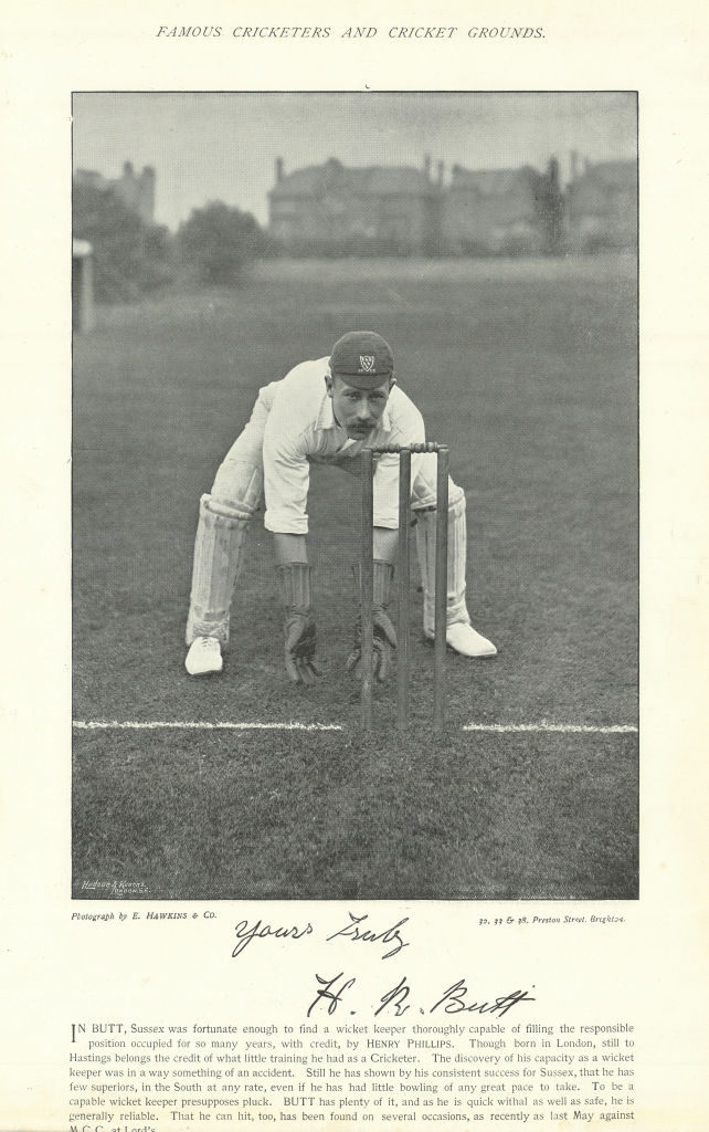 Harry Rigden Butt. Wicket-keeper. Umpire. Sussex cricketer 1895 old print