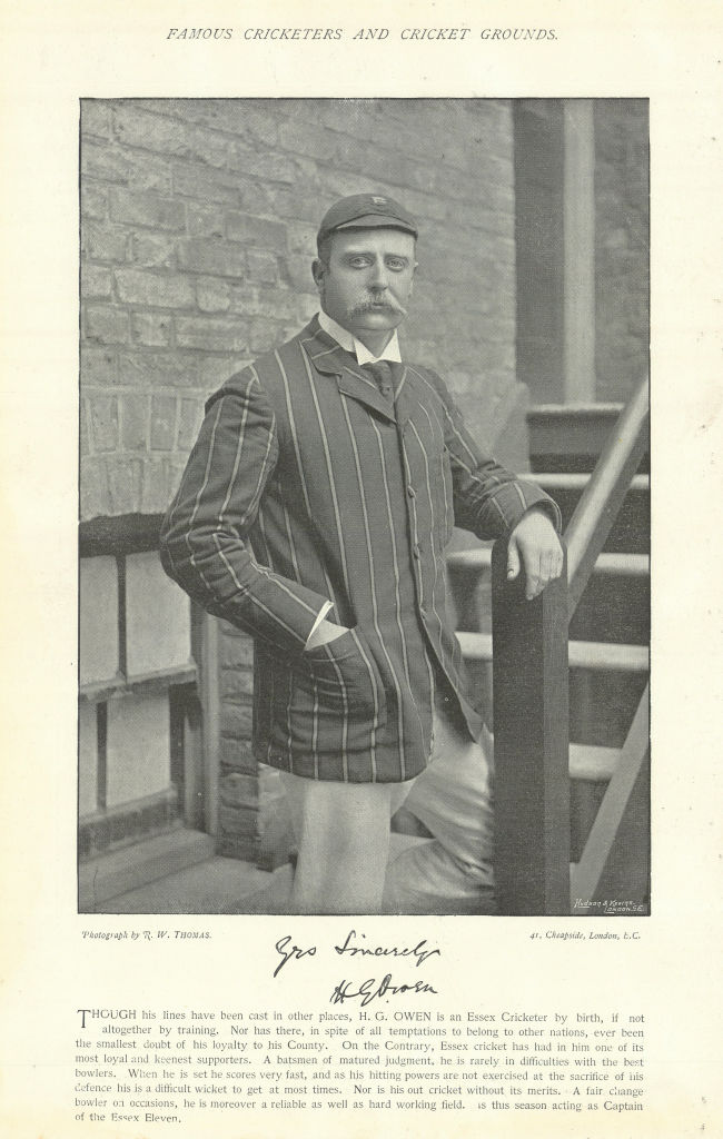 Associate Product Hugh Glendwr Palmer Owen. Batsman. Essex cricketer 1895 old antique print