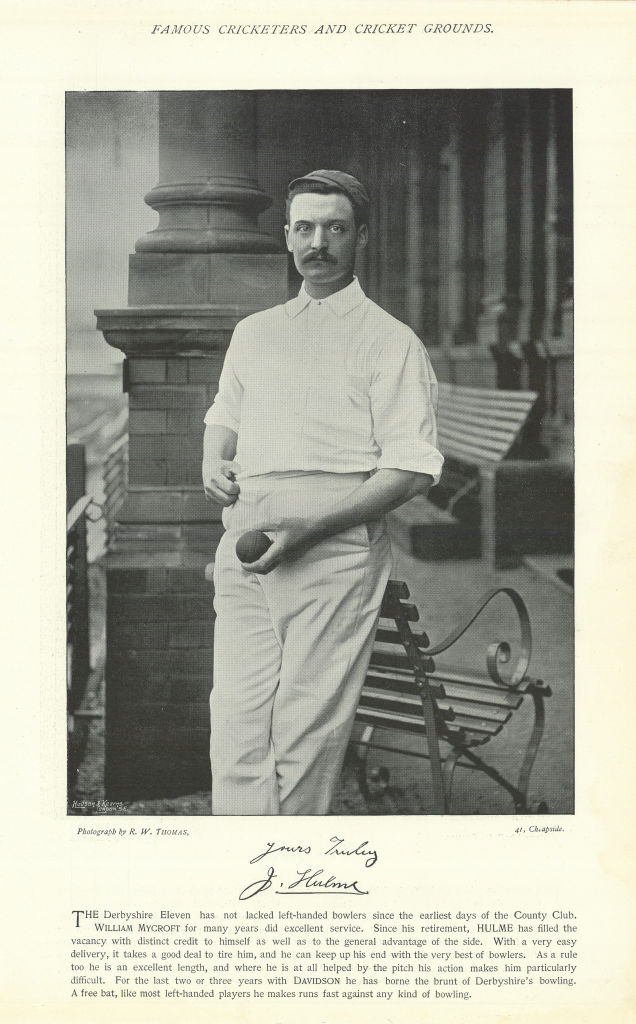 Associate Product John Joseph Hulme. Left-arm medium-fast bowler. Derbyshire cricketer 1895