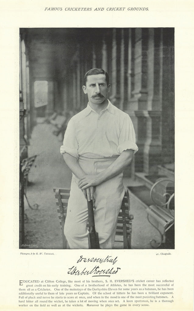 Sydney Herbert Evershed. Batsman. Derbyshire cricketer 1895 old antique print