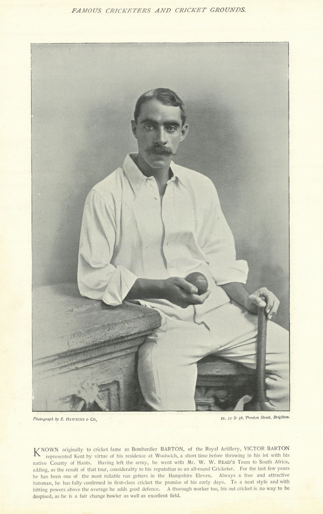 Victor Alexander Barton. All-rounder. Hampshire cricketer 1895 old print