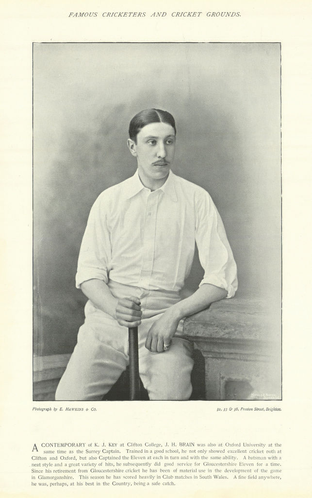 Joseph Hugh Brain. Batsman. Gloucestershire. Glamorganshire cricketer 1895