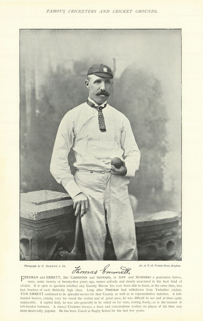 Associate Product Thomas Emmett. Fast bowler. Yorkshire cricketer 1895 old antique print picture