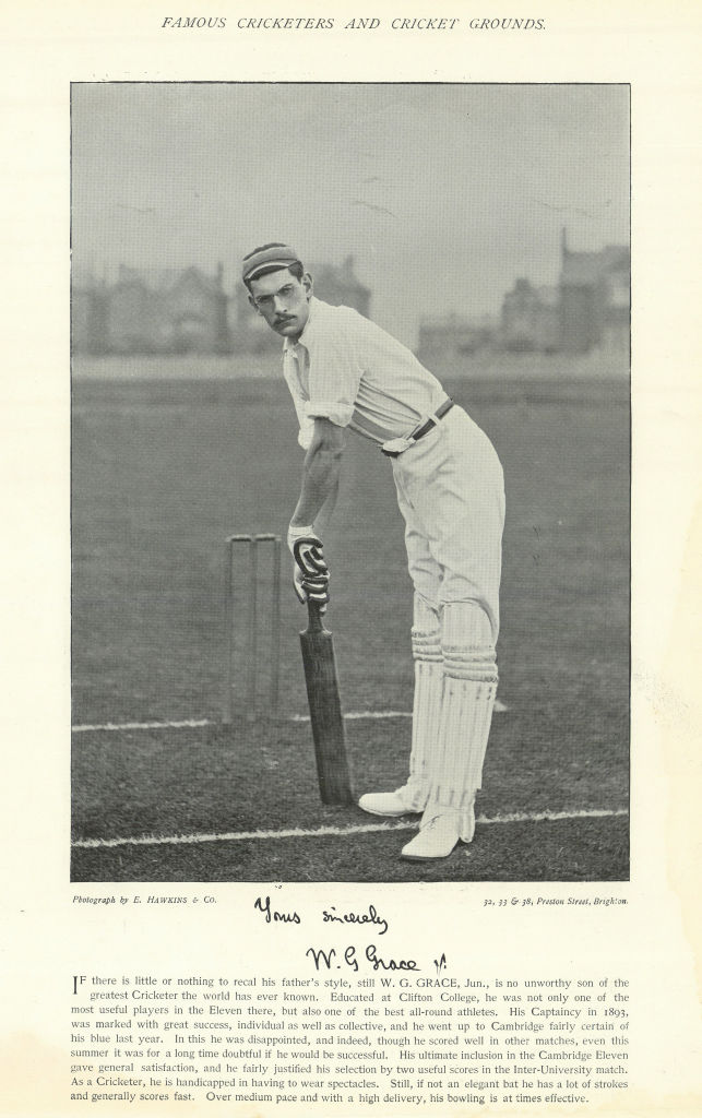 Associate Product William Gilbert Jr. Grace. All-rounder. Cambridge cricketer 1895 old print