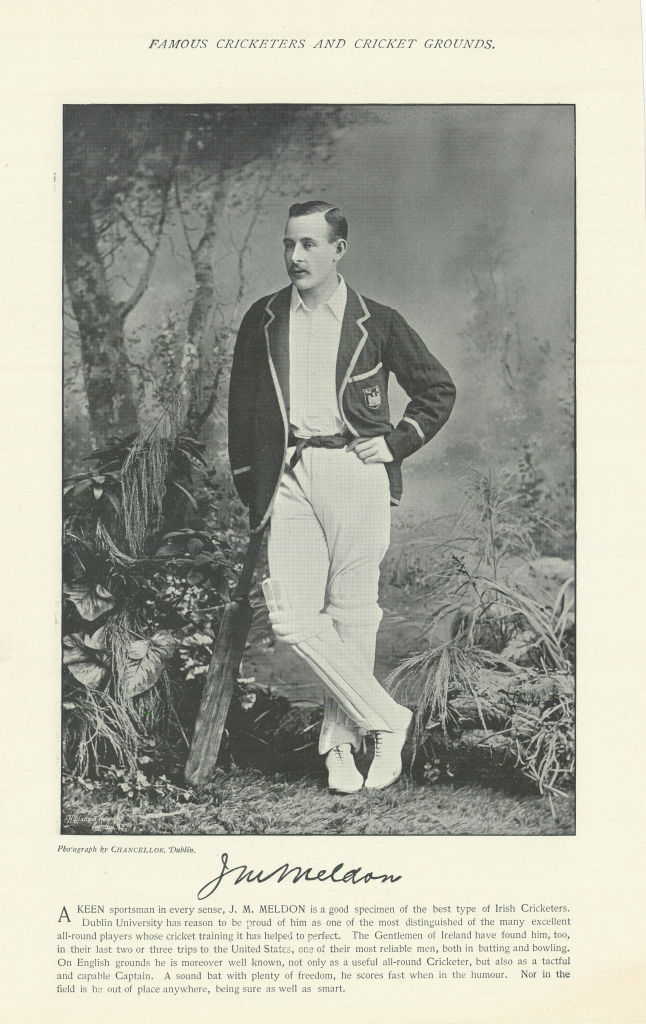 John Michel "Jack" Meldon. Batsman. Ireland cricketer 1895 old antique print