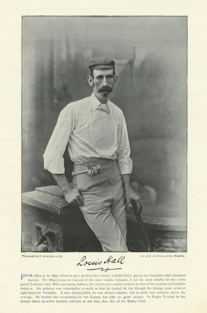 Louis Hall. Batsman. Yorkshire cricketer 1895 old antique print picture
