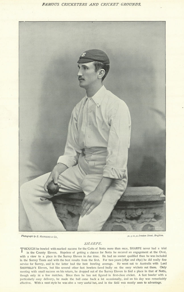 Associate Product John William Sharpe. Right-arm fast-medium bowler. Surrey cricketer 1895 print