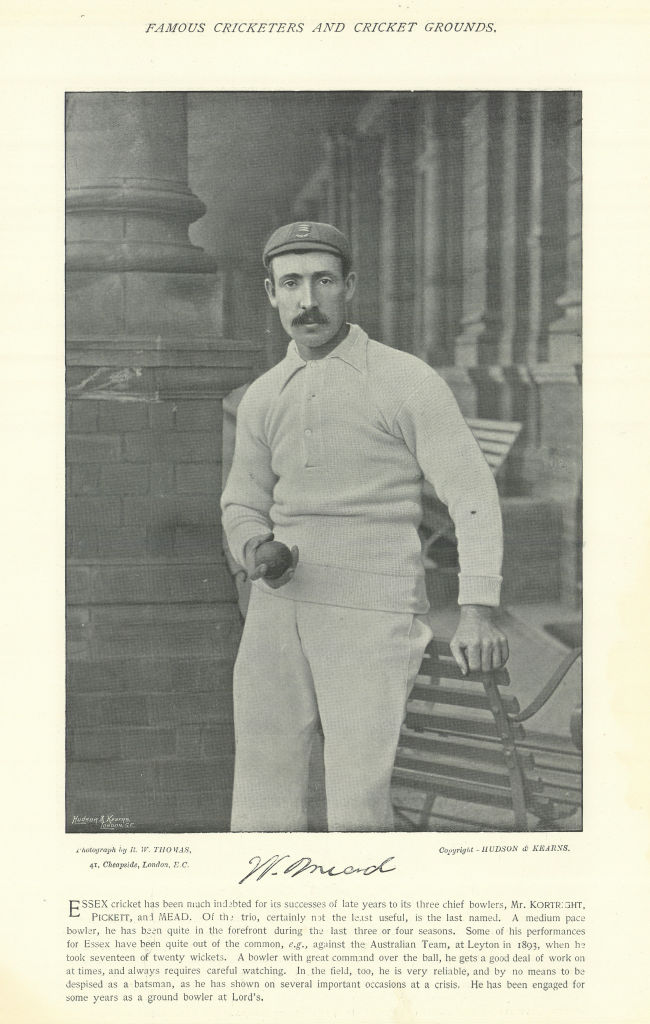 Associate Product Walter Mead. Right-arm offbreak, Legbreak bowler. Essex cricketer 1895 print