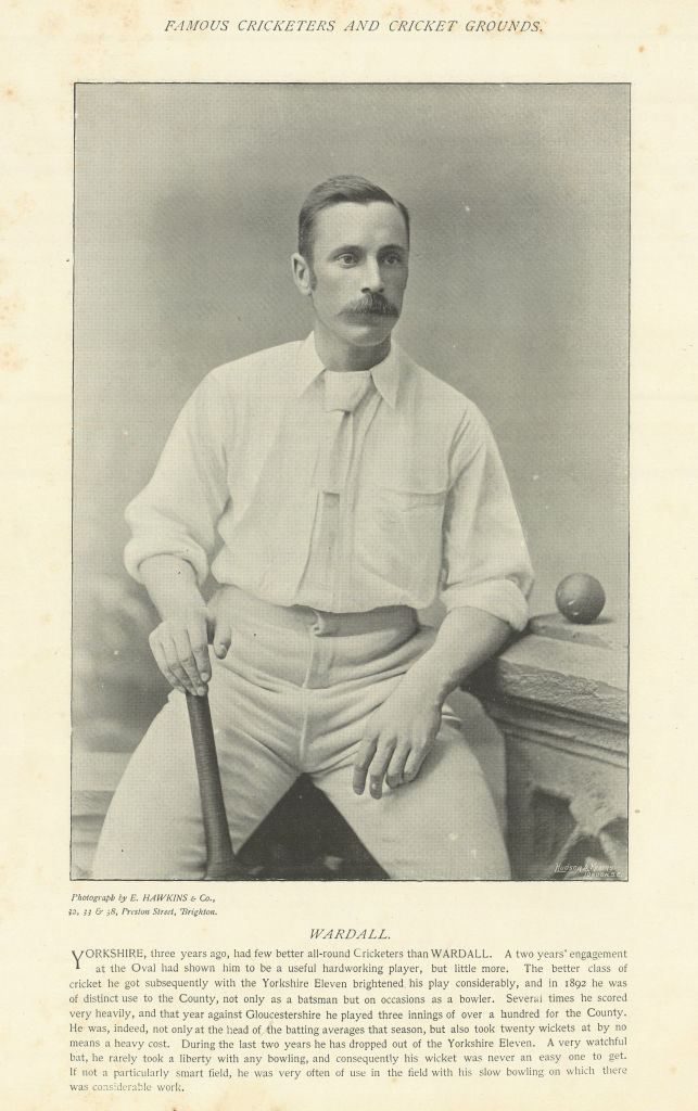 Associate Product Thomas Arthur Wardall. Batsman. Yorkshire cricketer 1895 old antique print