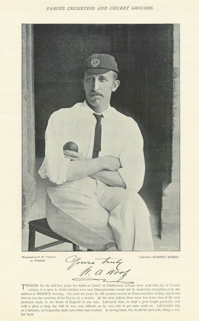 William Albert Woof. Left arm bowler. Gloucestershire cricketer 1895 old print