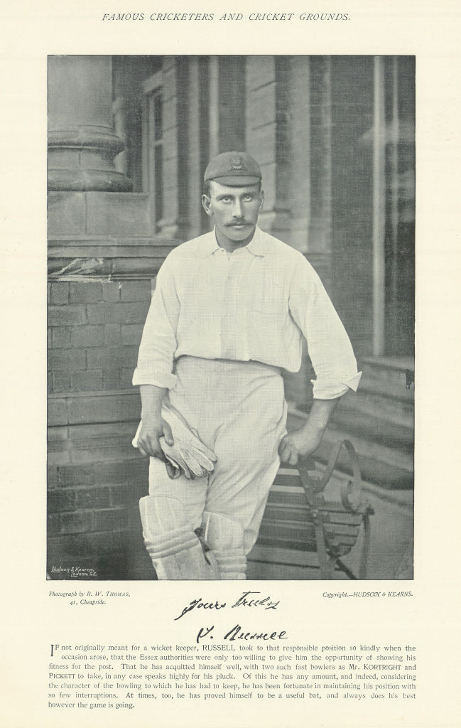 Associate Product Thomas Russell. Batsman/Wicket-keeper. Essex cricketer 1895 old antique print