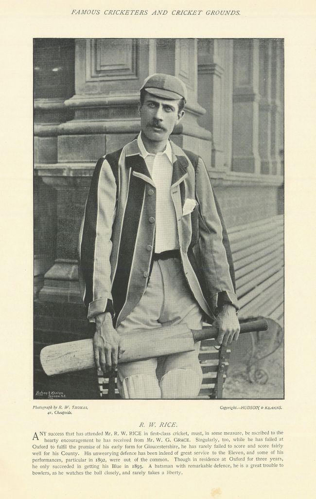 Associate Product Reginald William Rice. Batsman. Gloucestershire cricketer 1895 old print