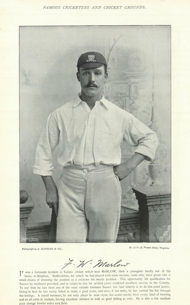 Associate Product Francis Marlow. Batsman. Sussex cricketer 1895 old antique print picture