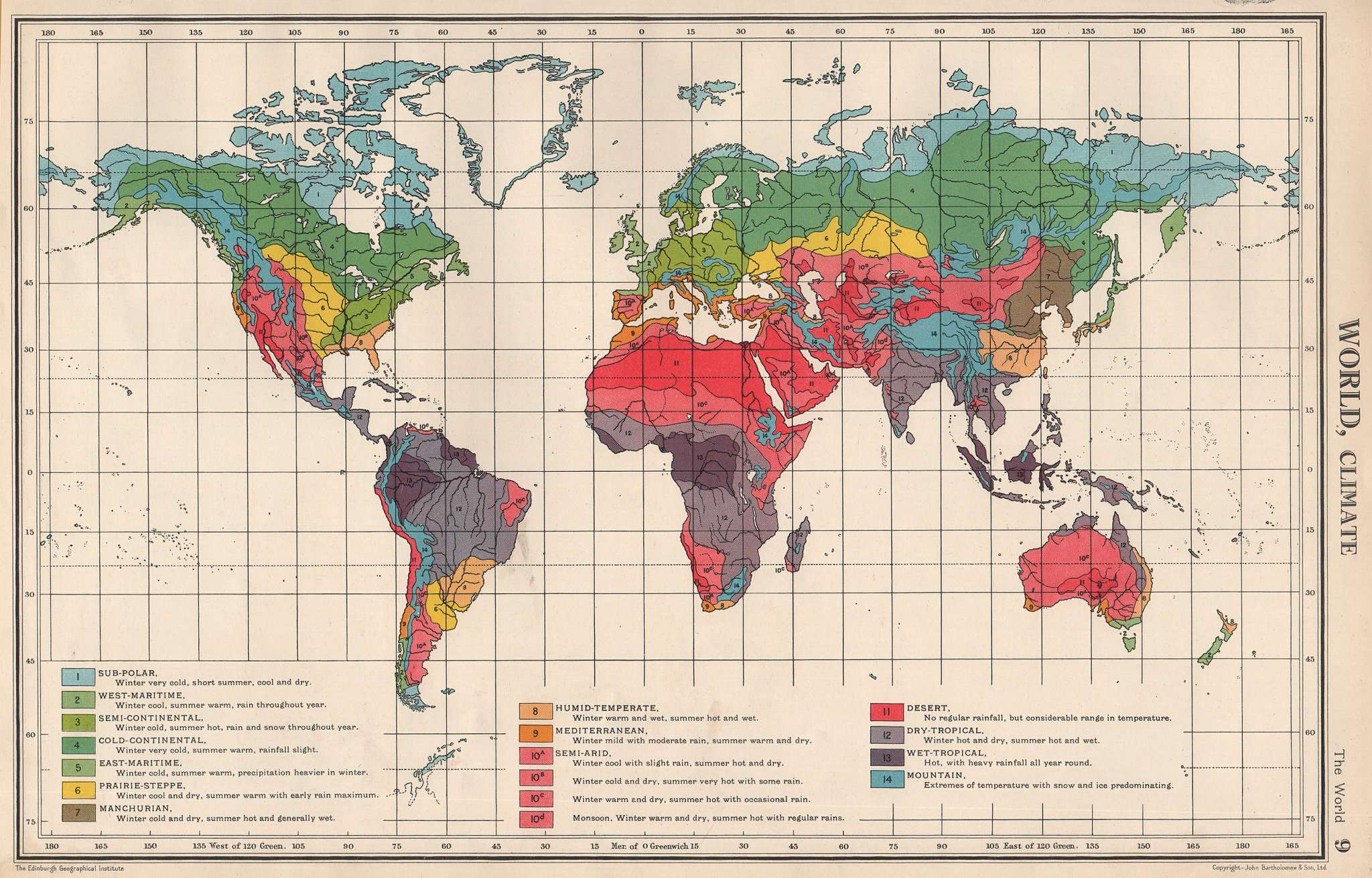 WORLD CLIMATE. maritime continental desert tropical &c. BARTHOLOMEW