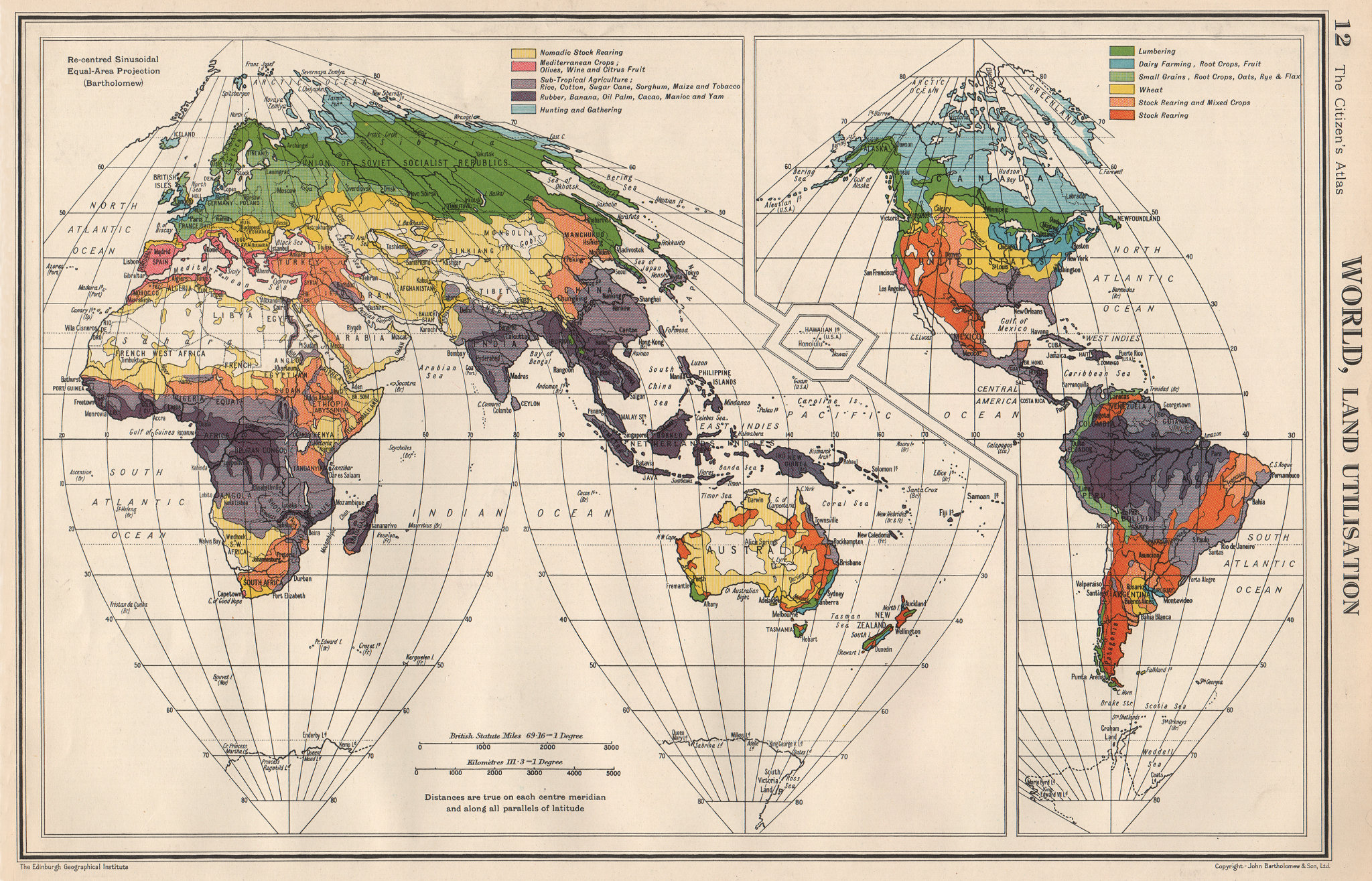 Associate Product WORLD LAND UTILISATION. Farm types. nomadic dairy stock rearing &c 1952 map
