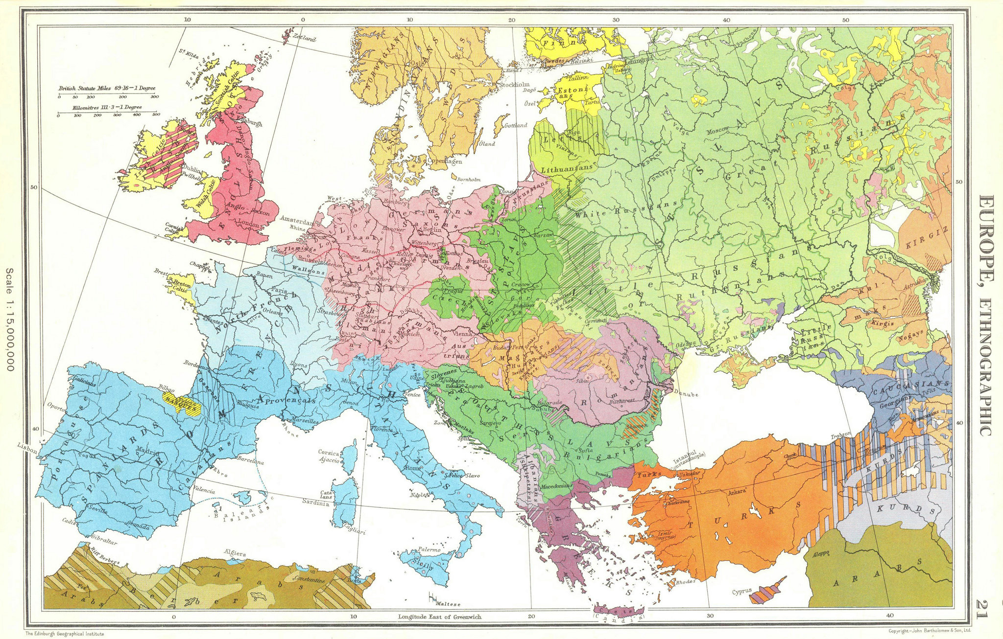 Associate Product EUROPE. Ethnographic. Racial. BARTHOLOMEW 1952 old vintage map plan chart