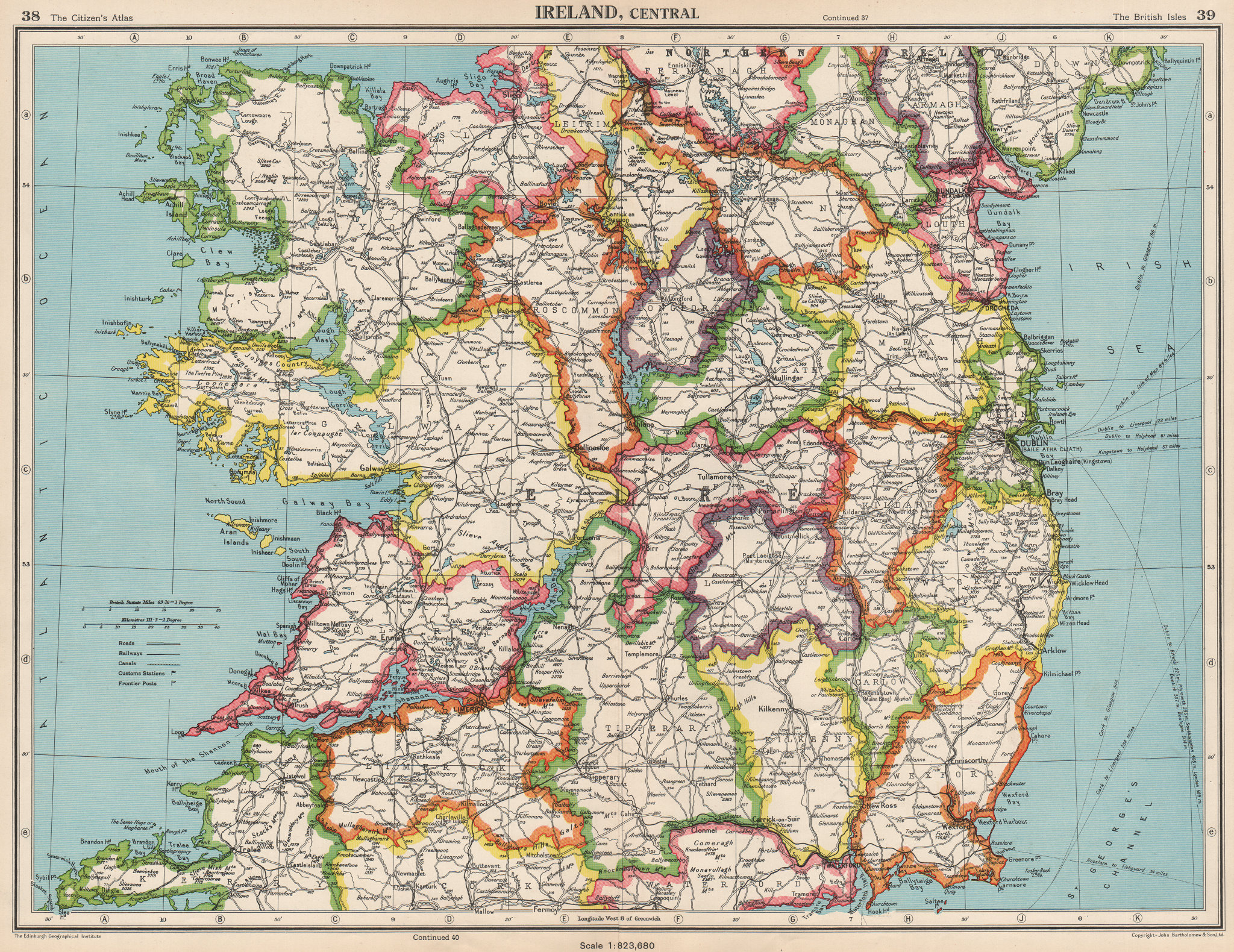 Associate Product IRELAND CENTRAL. Connaught & Leinster. Eire. BARTHOLOMEW 1952 old vintage map