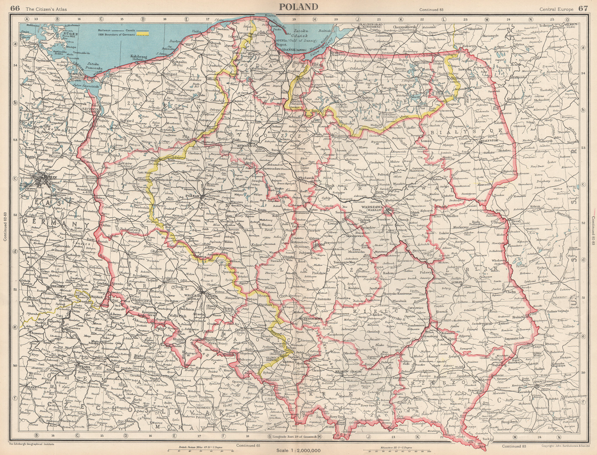 Associate Product POLAND. showing voivodeships/provinces/wojewodztwa & 1938 German border 1952 map