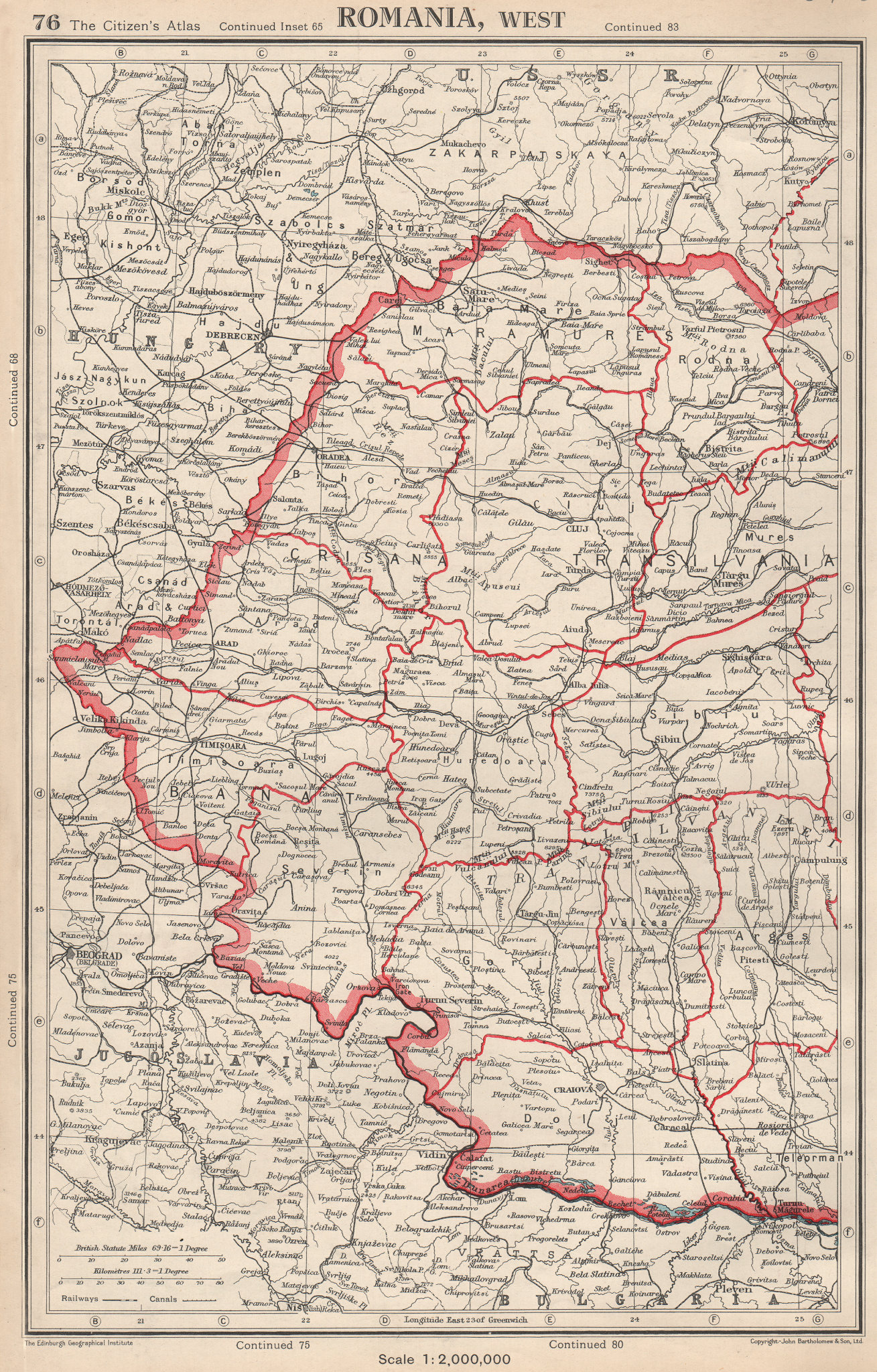 Associate Product ROMANIA WEST. showing judeţ/judets/counties. BARTHOLOMEW 1952 old vintage map
