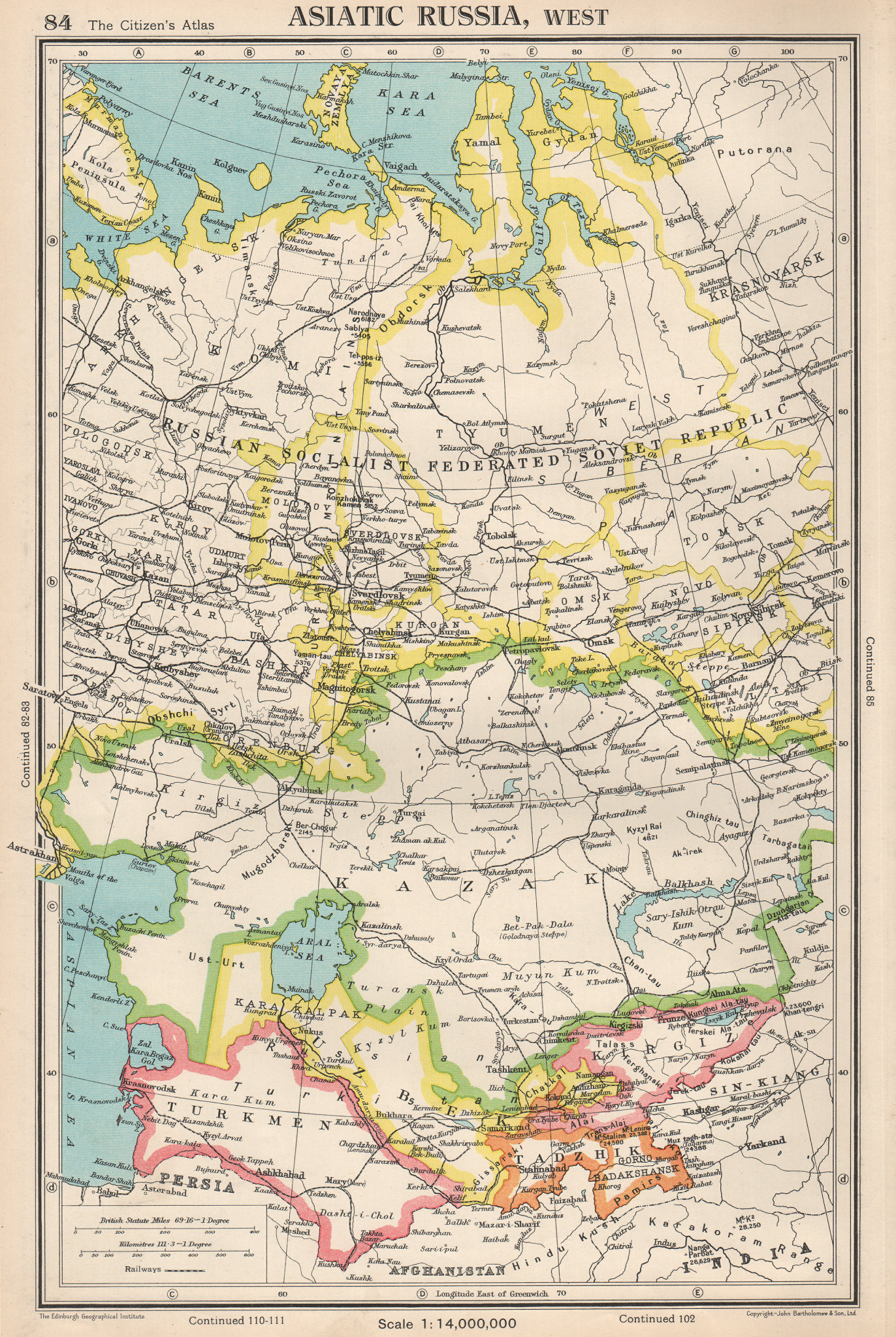 Associate Product CENTRAL ASIA. Russia Kazak Turkmen Uzbek Kirgiz Tadzhik. BARTHOLOMEW 1952 map
