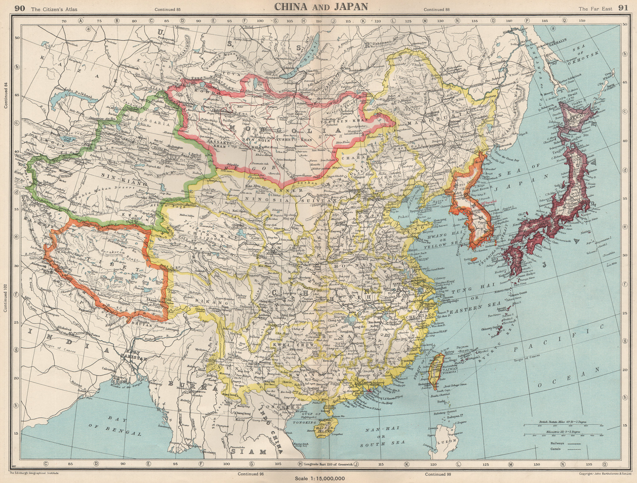 Associate Product EAST ASIA. shows independent Tibet & Sin-Kiang (Xinjiang) . Korea 1952 old map