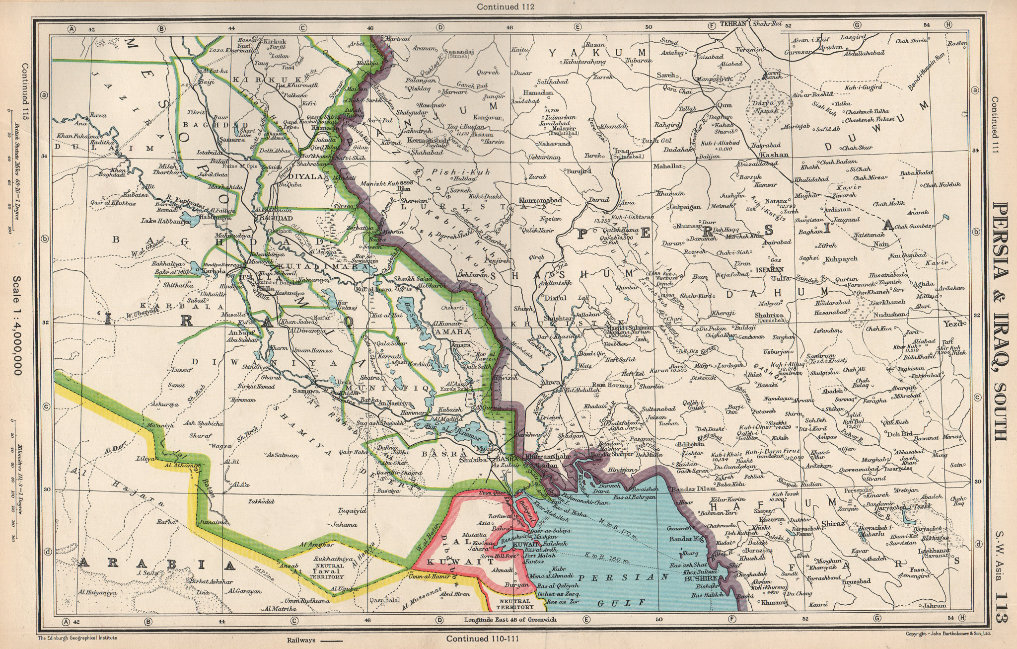 Associate Product MIDDLE EAST.Persia(Iran)& Iraq south.Kuwait.Iraq/Saudi neutral zone 1952 map
