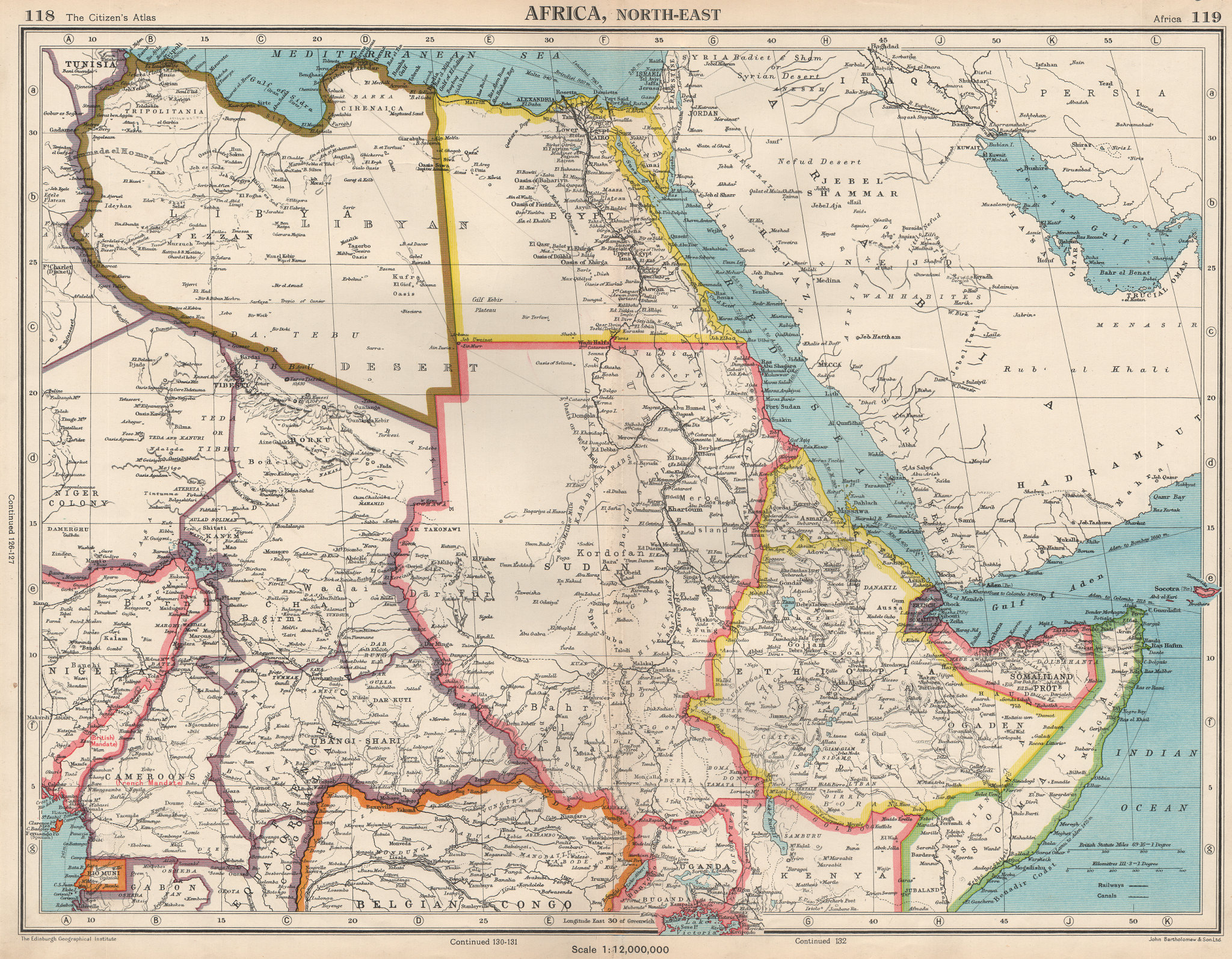 NORTH EAST AFRICA. Libya Egypt Sudan Ethiopia Chad. BARTHOLOMEW 1944 