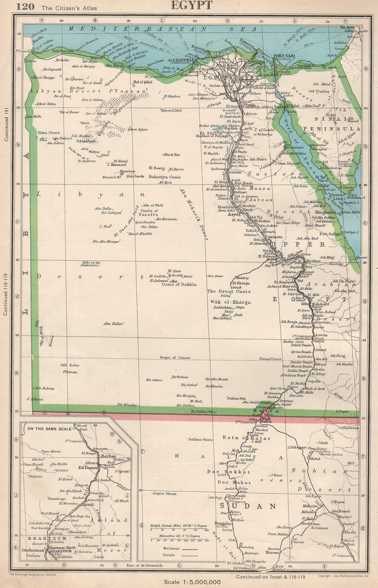 Associate Product EGYPT. & Nile Valley. BARTHOLOMEW 1952 old vintage map plan chart