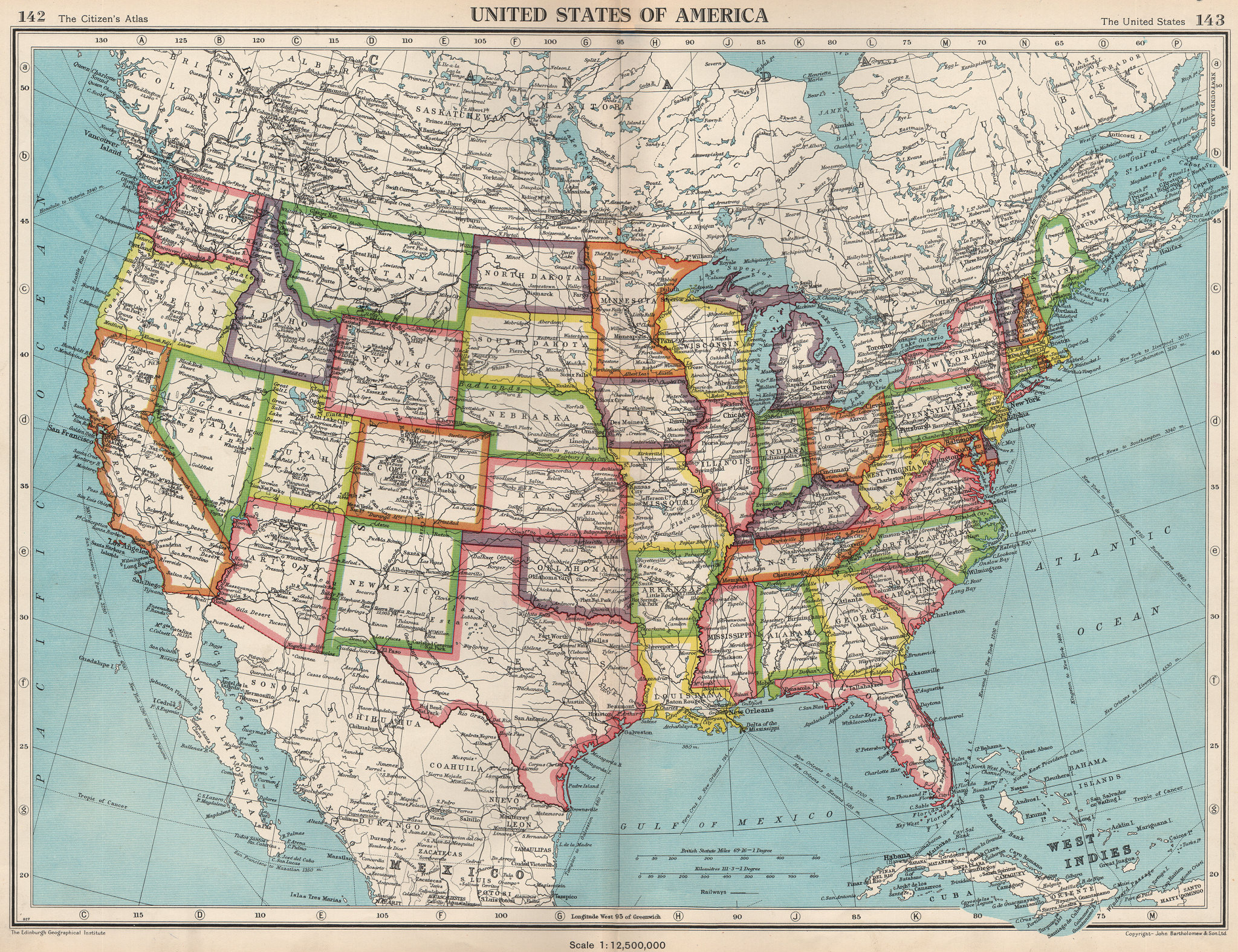 Associate Product USA. United States of America. State map. BARTHOLOMEW 1952 old vintage
