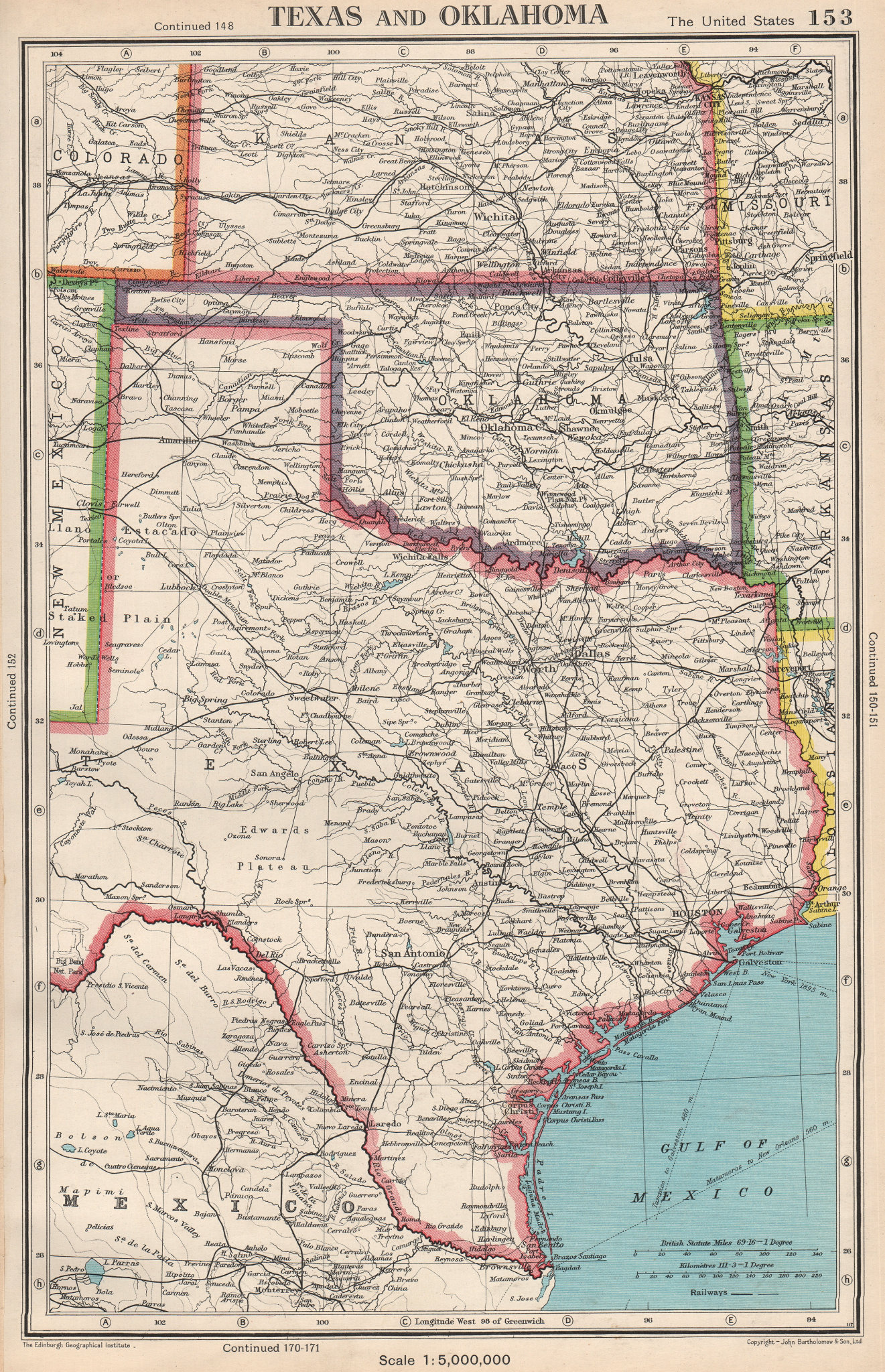 Associate Product TEXAS AND OKLAHOMA. USA state map. BARTHOLOMEW 1952 old vintage plan chart