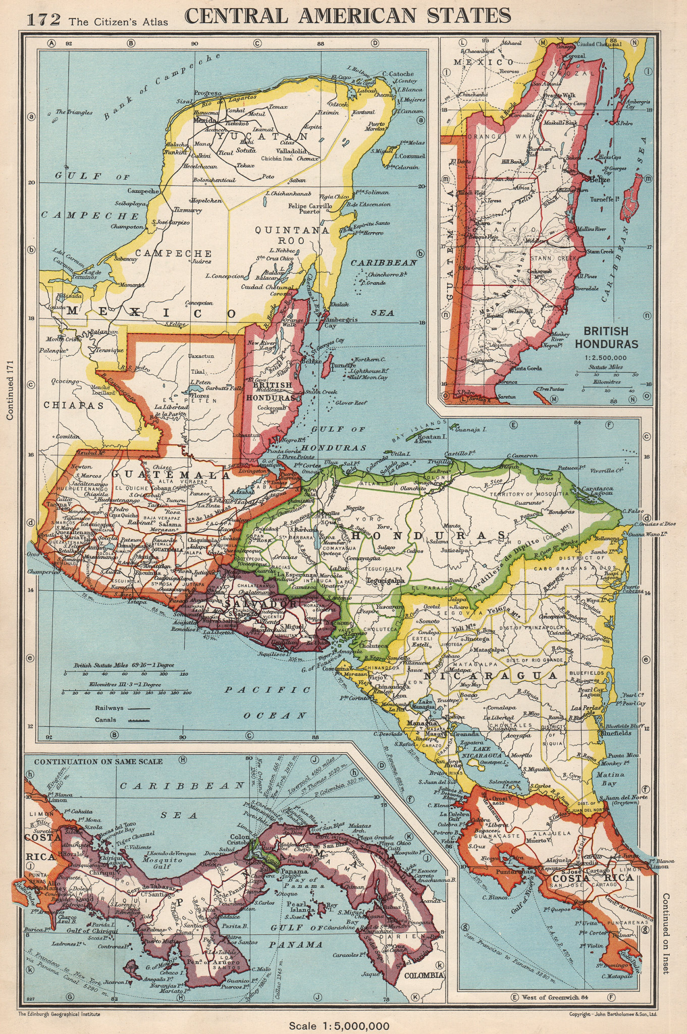 Associate Product CENTRAL AMERICA.Panama Guatemala Nicaragua Costa Rica British Honduras 1952 map