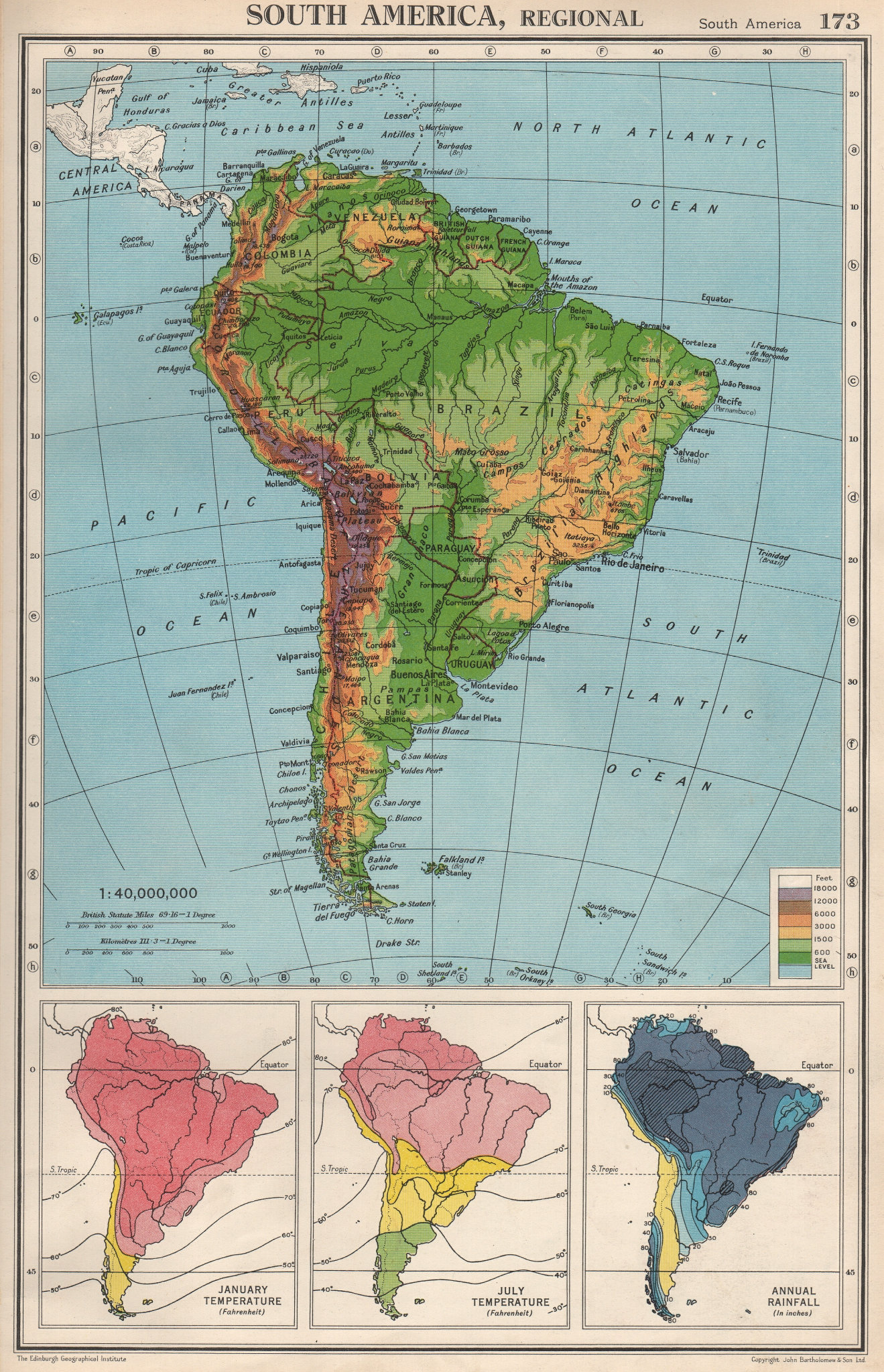 Associate Product SOUTH AMERICA. Physical Temperature & Rainfall. BARTHOLOMEW 1952 old map