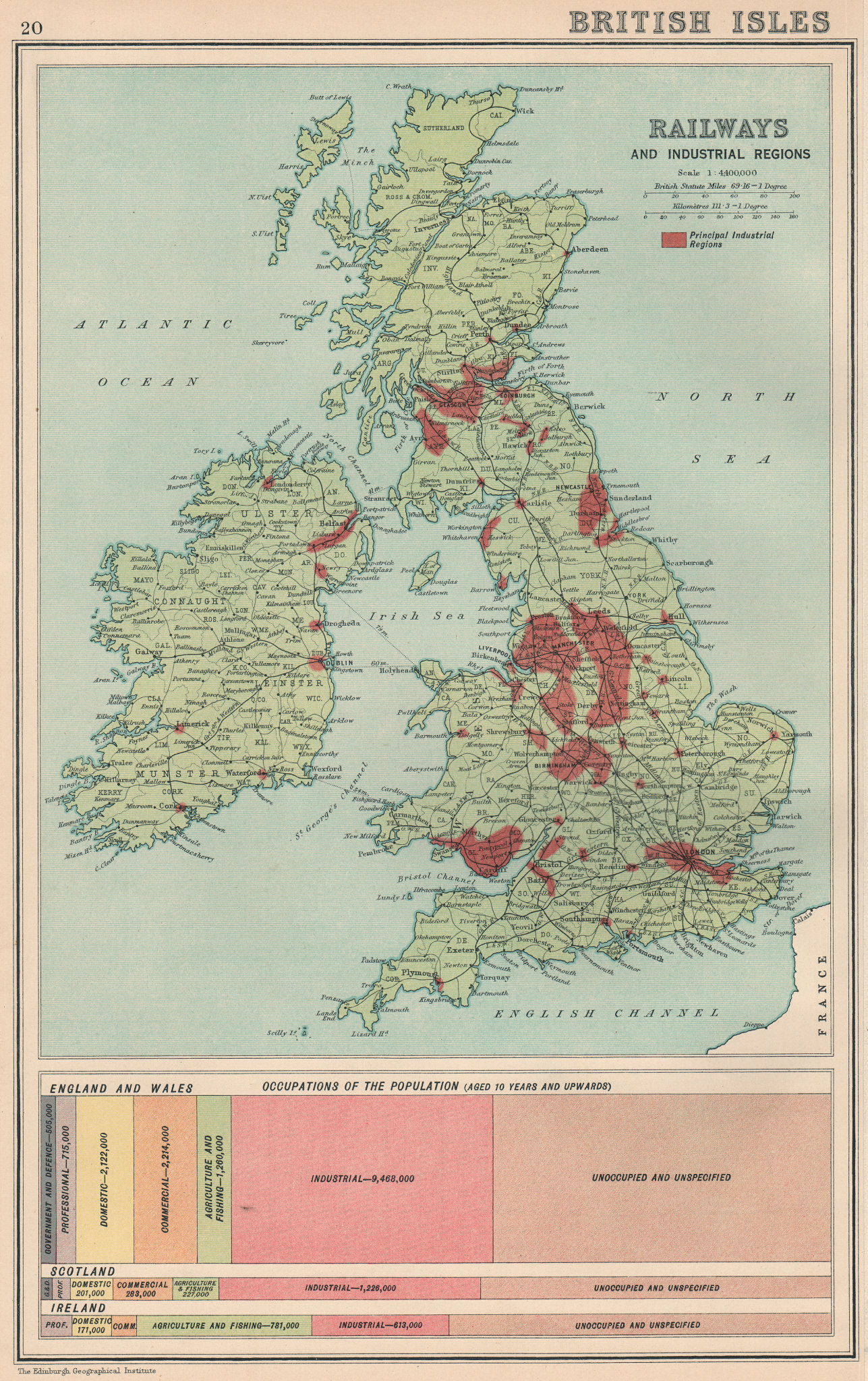 Associate Product BRITISH ISLES.Railways and Industrial Regions.Occupations.BARTHOLOMEW 1924 map